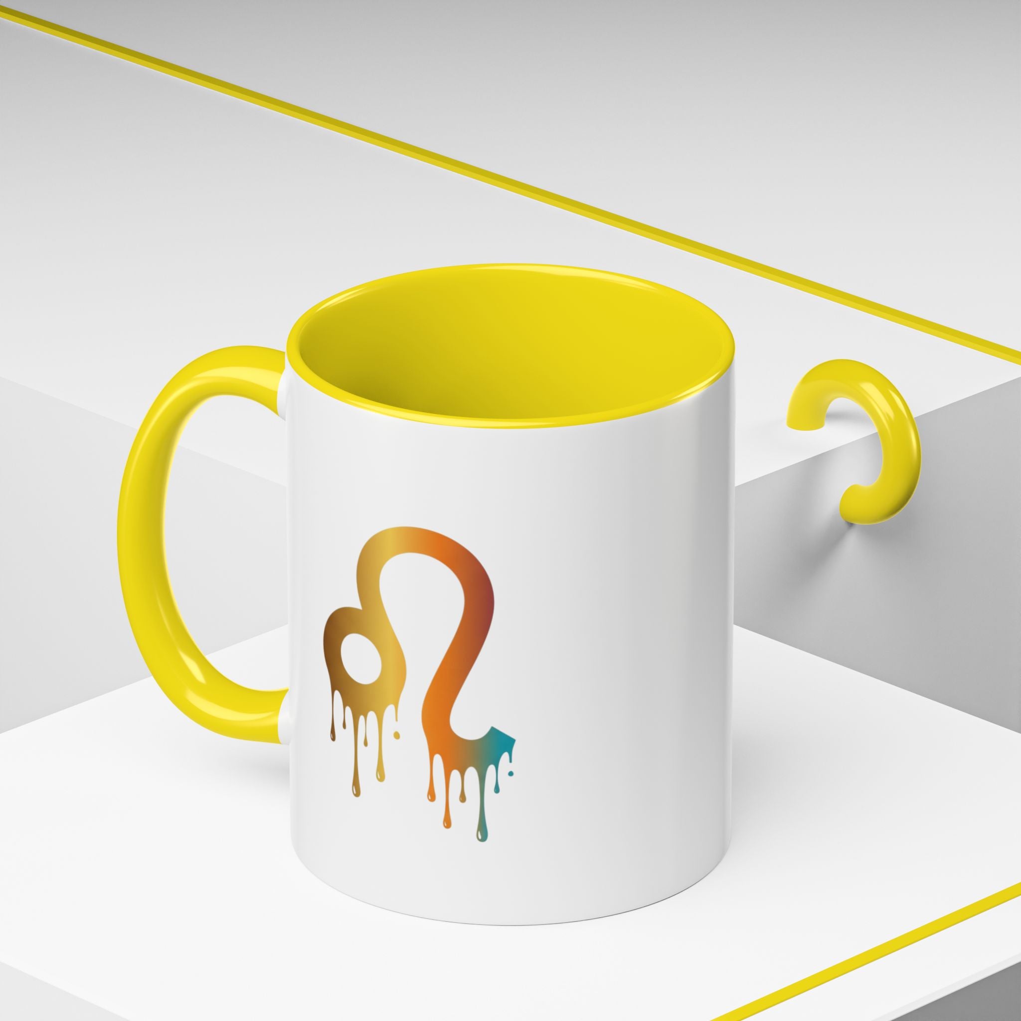 Leo Zodiac Coffee Mug — Dripping Rainbow Leo Symbol Accent Mug
