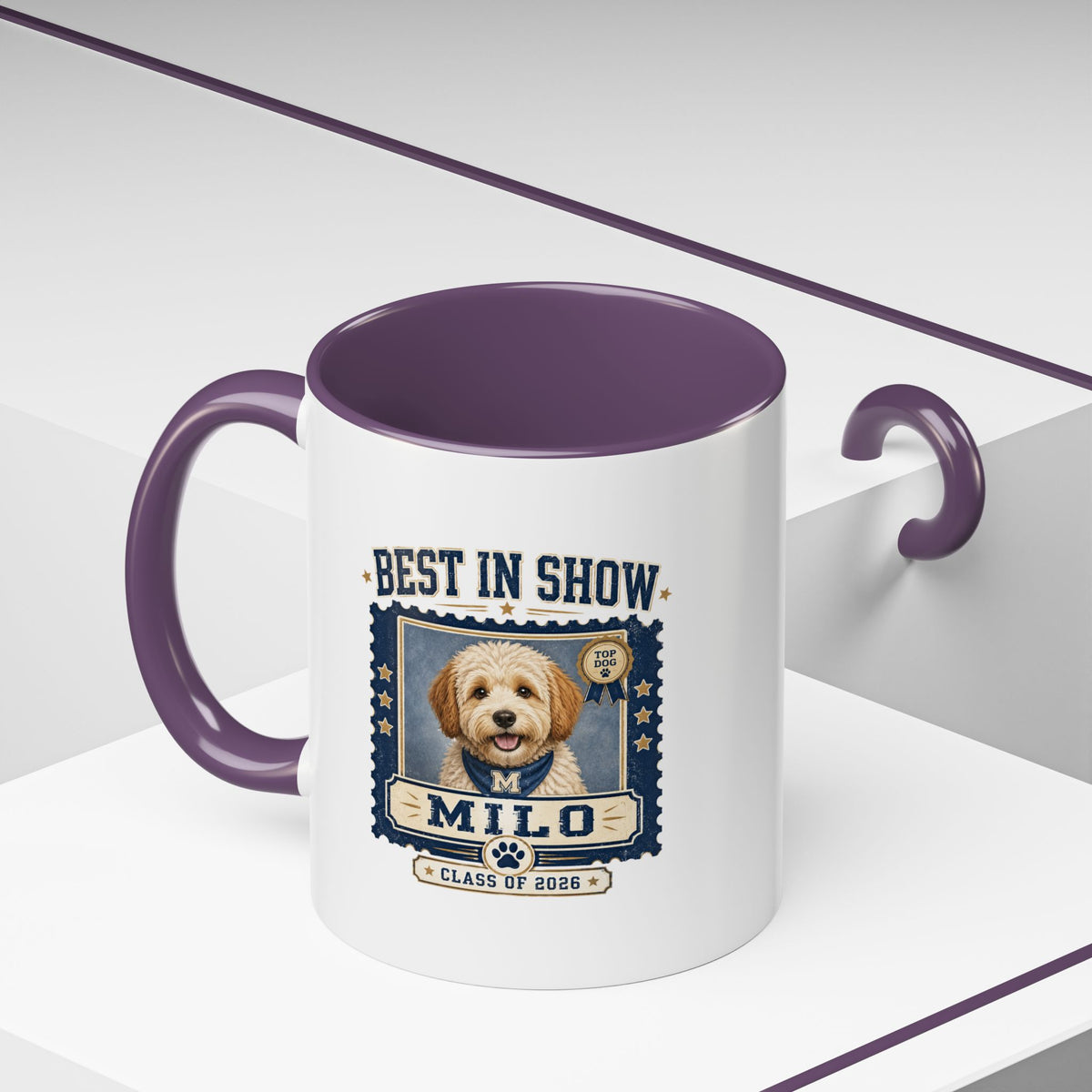 Milo Bailey Dog Dad Mom Best in Show Personalized Dog Photo Coffee Mug — 'Milo' Class of 2020 Accent Mug