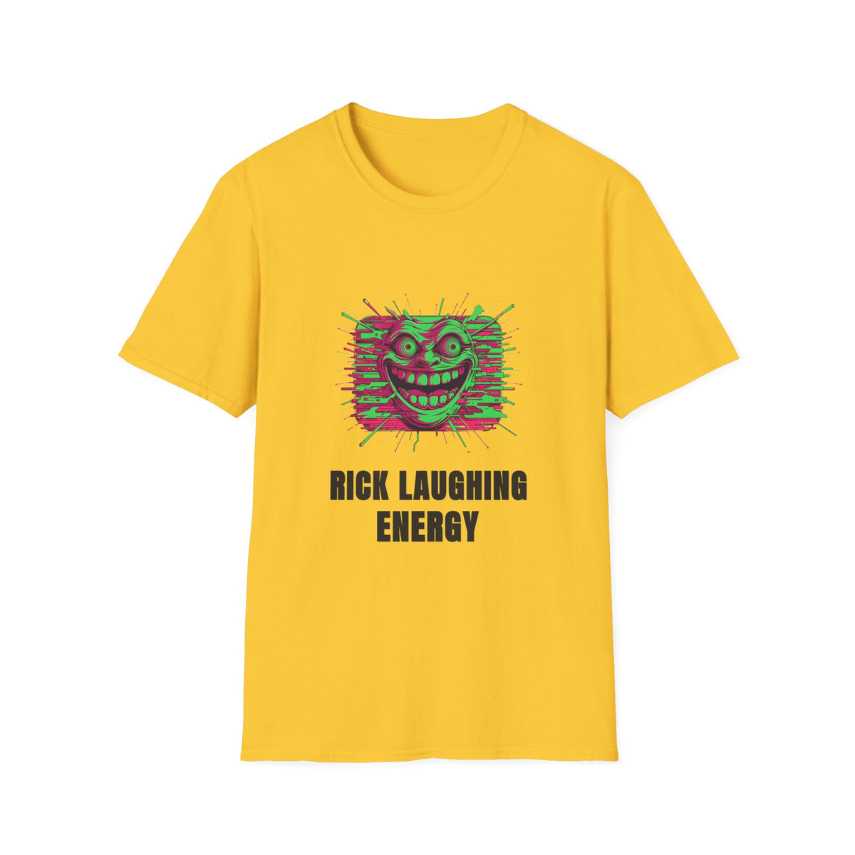 T-Shirt — 'Rick Laughing Energy' Neon Glitch Graphic - Trending Now - August 2026