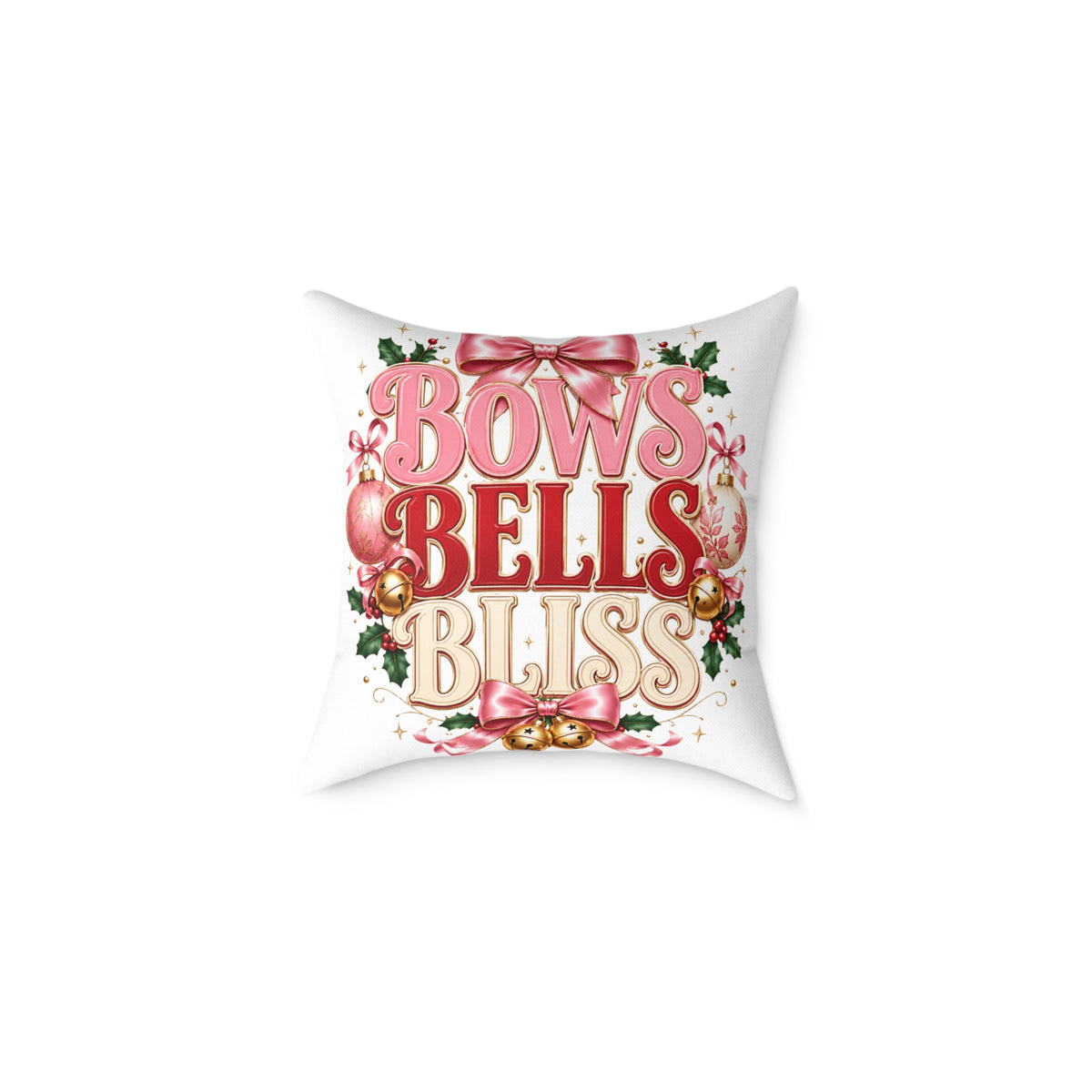 Bows Bells Bliss Christmas Square Poly Canvas Pillow