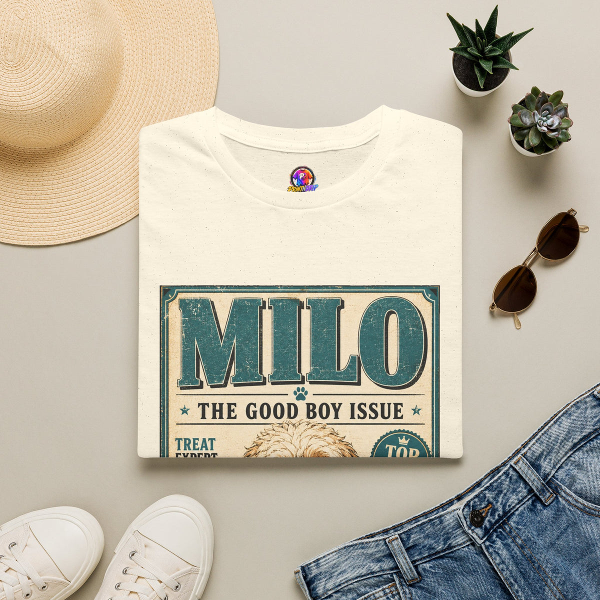 Milo 'The Good Boy Issue' Dog T‑Shirt — Vintage Puppy Magazine Design