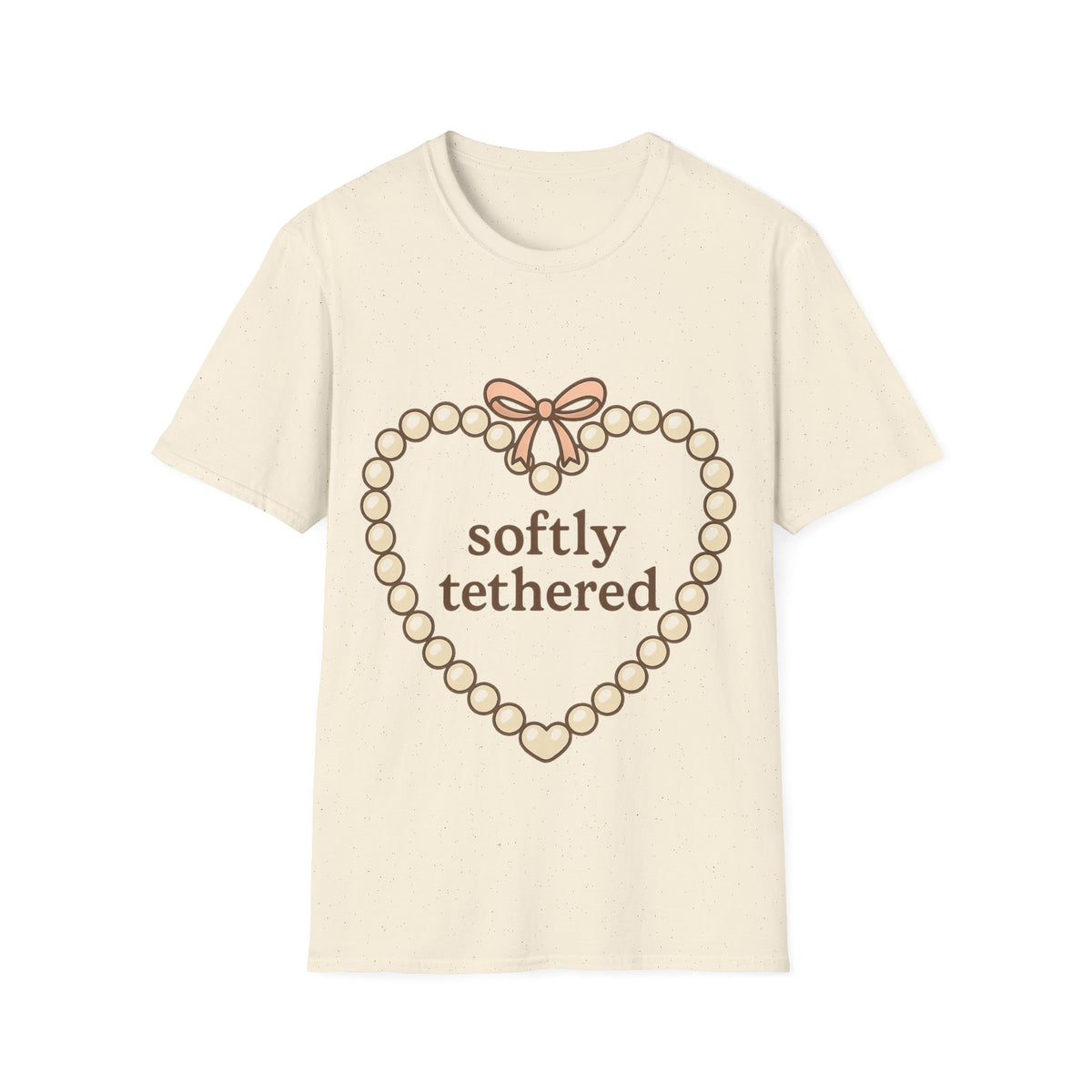 "Softly Tethered" Pearl Heart Ribbon Tee - Cute Coquette Bow Aesthetic White T-Shirt - Trending Now - September 2026