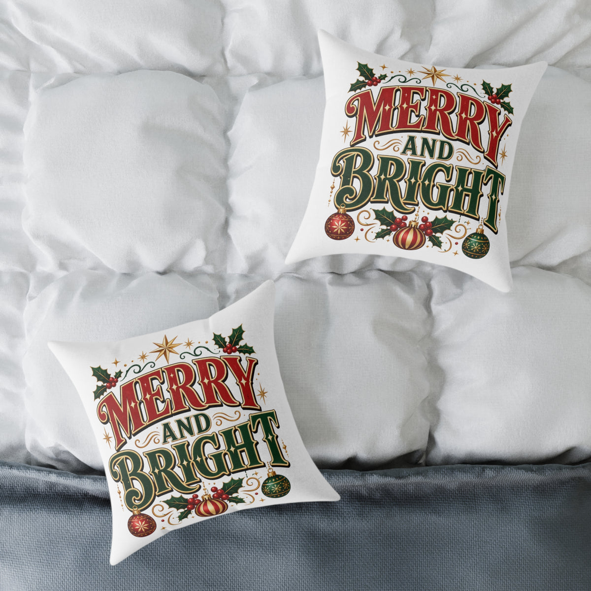 Square Christmas Pillow – "Merry and Bright" / "Mama Claus" Holiday Decorative Throw Pillow