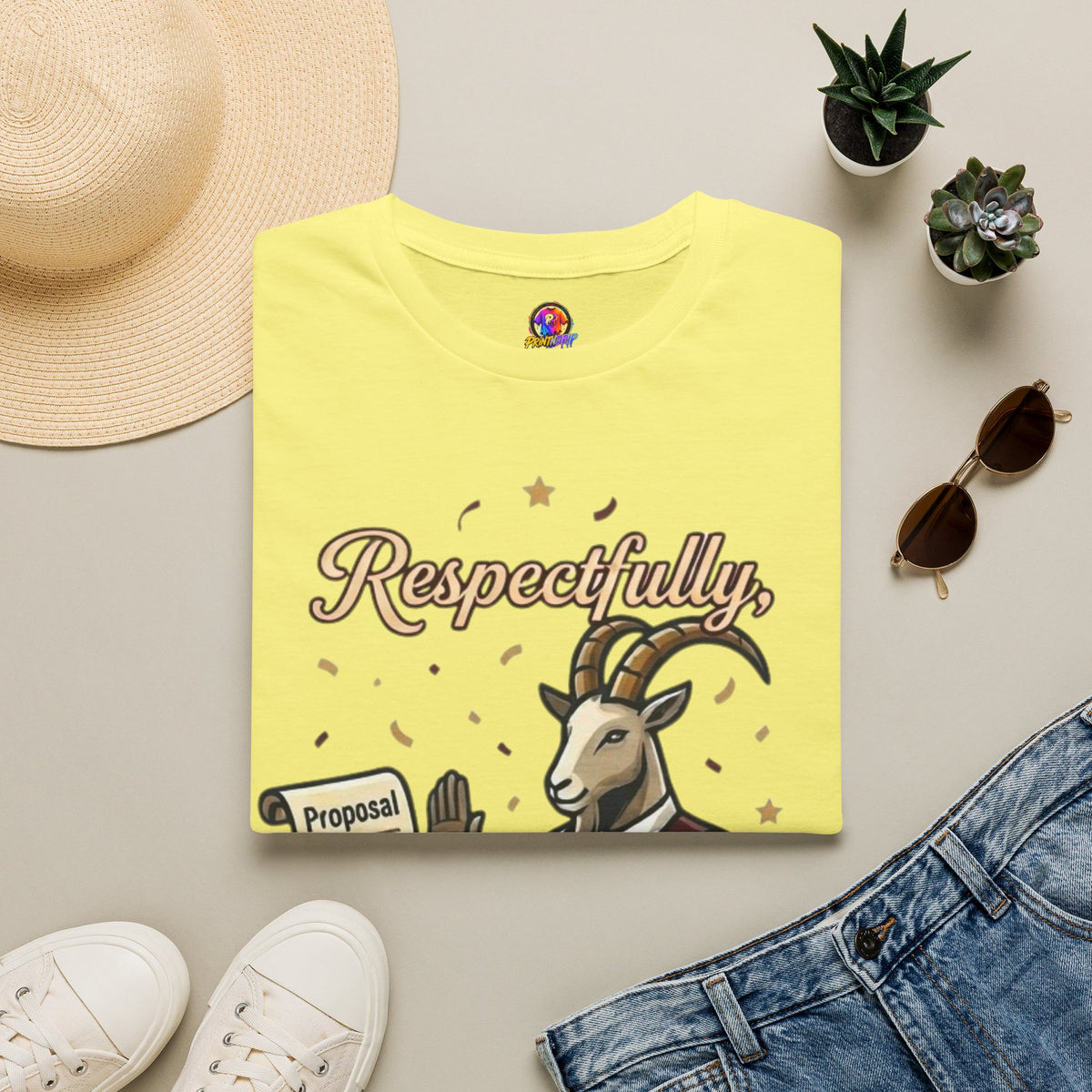 T-Shirt — "Respectfully, No" Capricorn Goat Proposal Funny Zodiac Tee