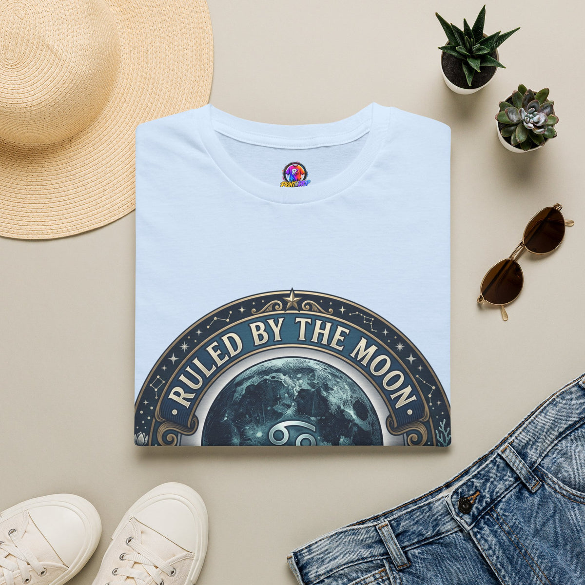 Cancer Zodiac Ruled by the Moon T-Shirt — Celestial Astrology Zodiac Graphic Tee