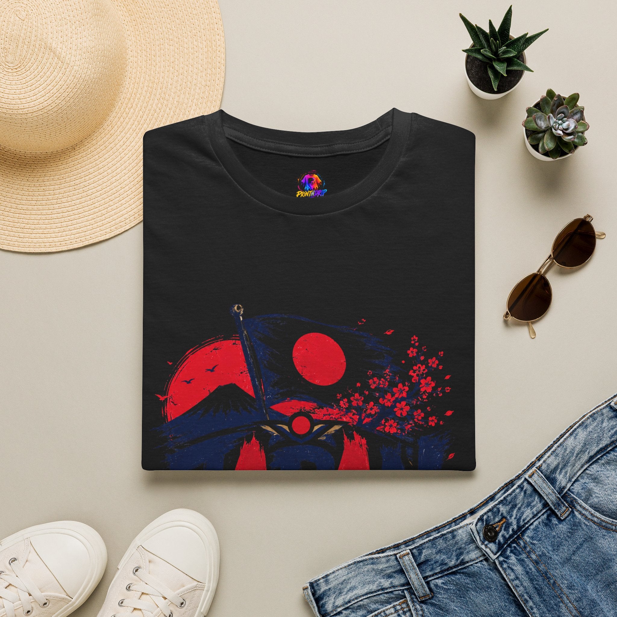 Japan Soccer T-Shirt — Japanese Flag & Cherry Blossom Football Graphic