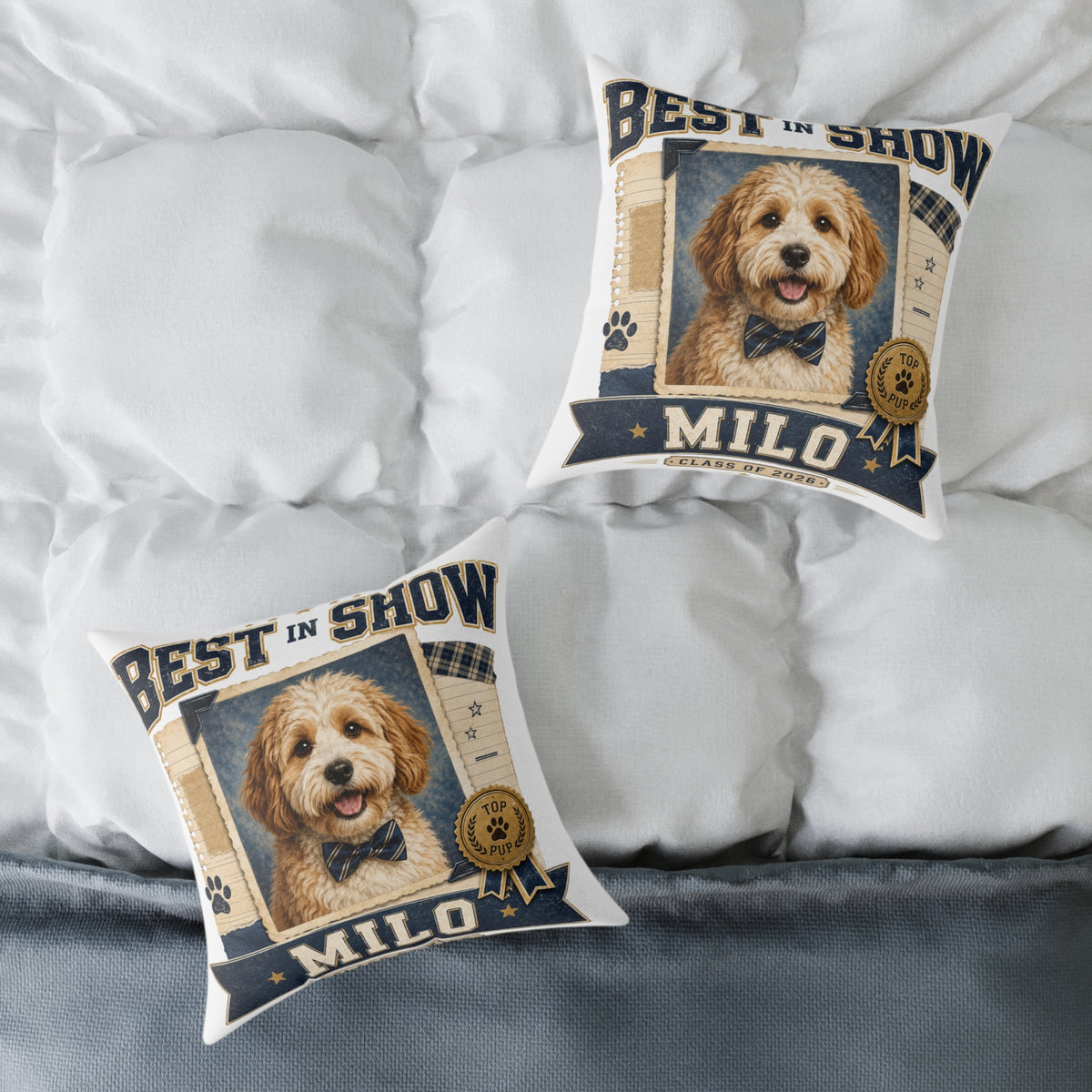 Best in Show Custom Pet Pillow  Milo Bailey Dog Dad Mom — Personalized Dog Photo Pillow with Name (Milo)