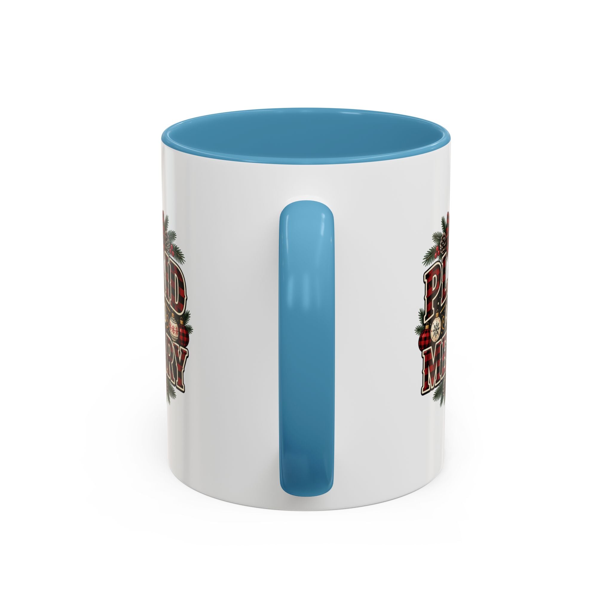 Plaid and Merry Accent Coffee Mug — Festive Buffalo Check Christmas Mug