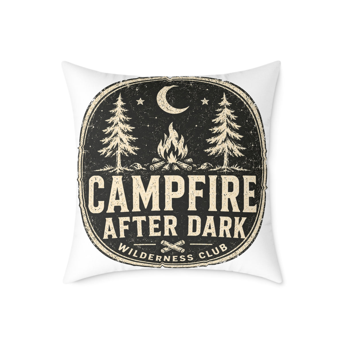 Campfire After Dark Decorative Pillow  Milo Bailey Dog Dad Mom— Retro Wilderness Camping Throw Pillow