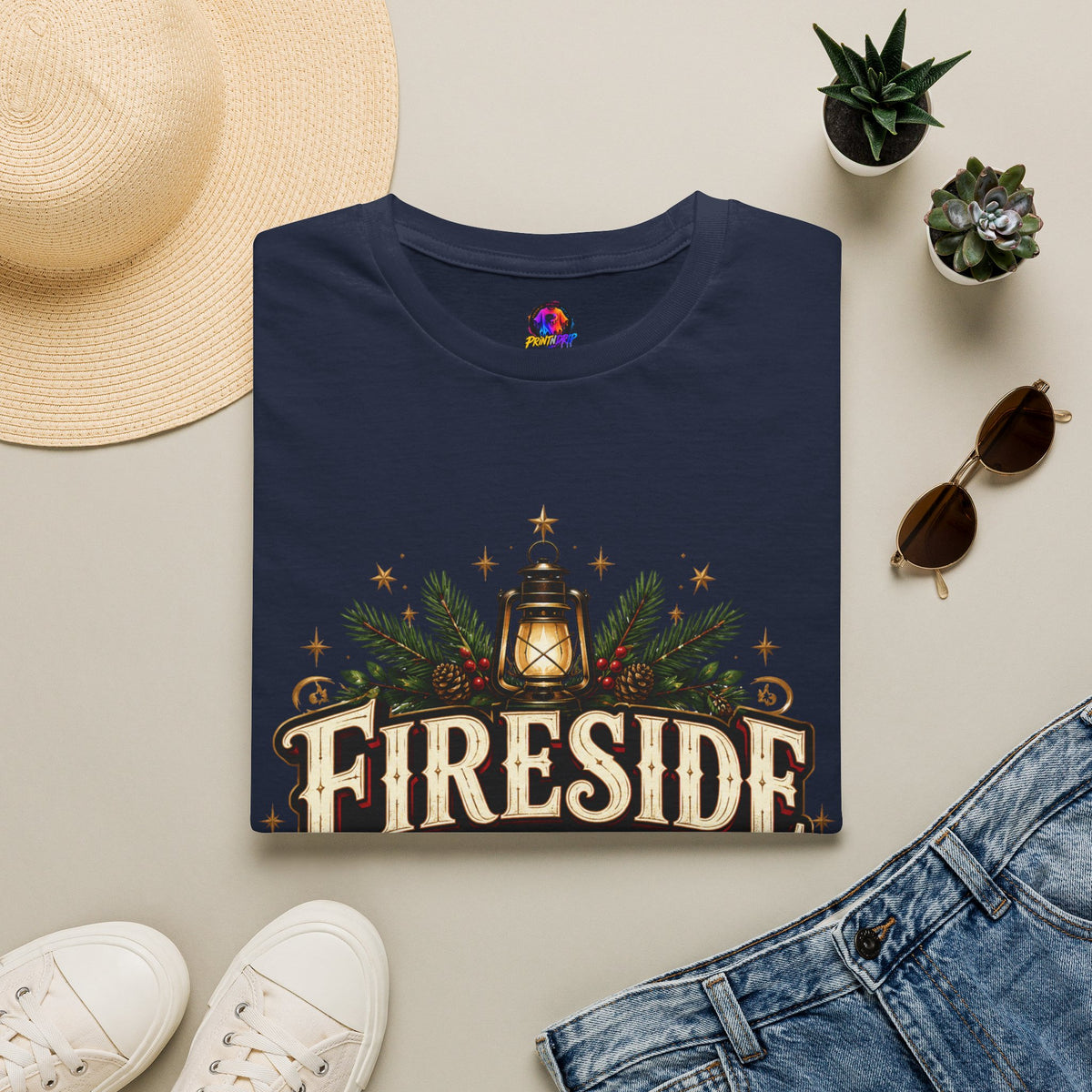 Fireside Festive Club T-Shirt — Cozy Holiday Lantern Graphic Tee
