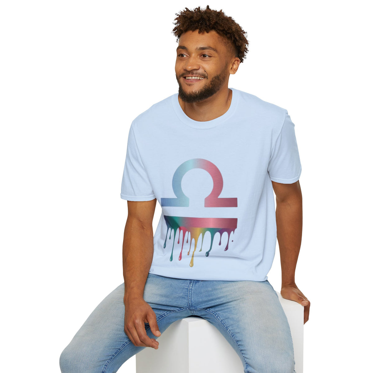 Libra Zodiac Omega Symbol T‑Shirt — Pastel Gradient Drip Graphic Shirt