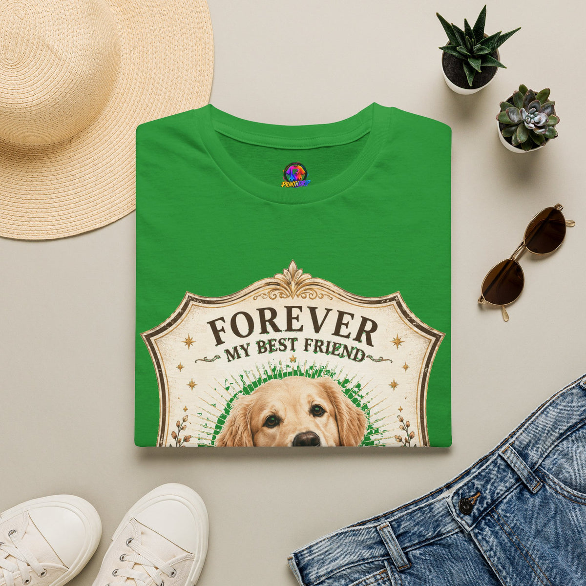 Dog Memorial T-Shirt — "Forever My Best Friend" Personalized Golden Retriever Tribute
