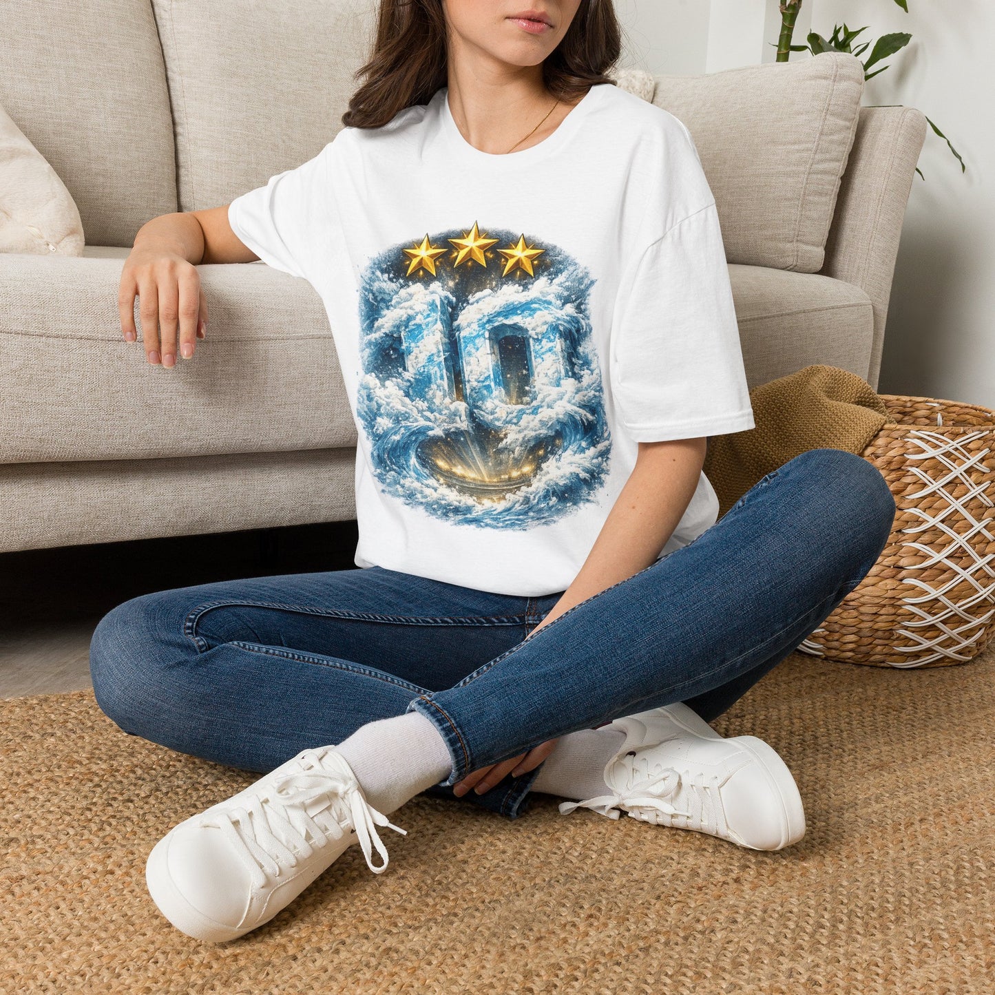 Heavenly Doorway T-Shirt — Three-Star Cloud Portal Graphic Tee