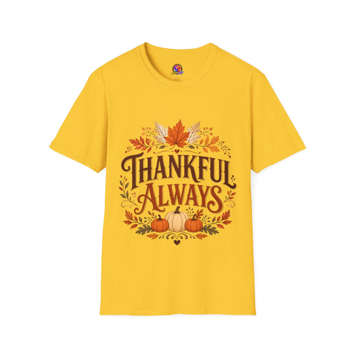 Thanksgiving T-Shirt Thankful Always T-Shirt — Autumn Leaves & Pumpkins Thanksgiving Tee