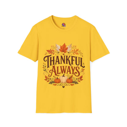 Thankful Always T-Shirt — Autumn Leaves & Pumpkins Thanksgiving Tee
