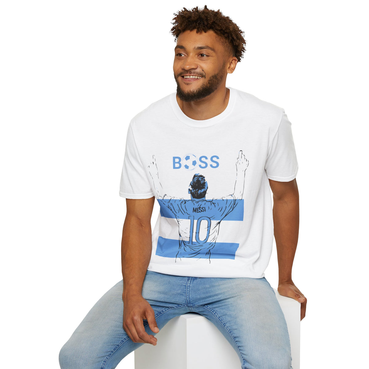 Soccer Boss T‑Shirt — 'BOSS' Striped Football Player Graphic Tee