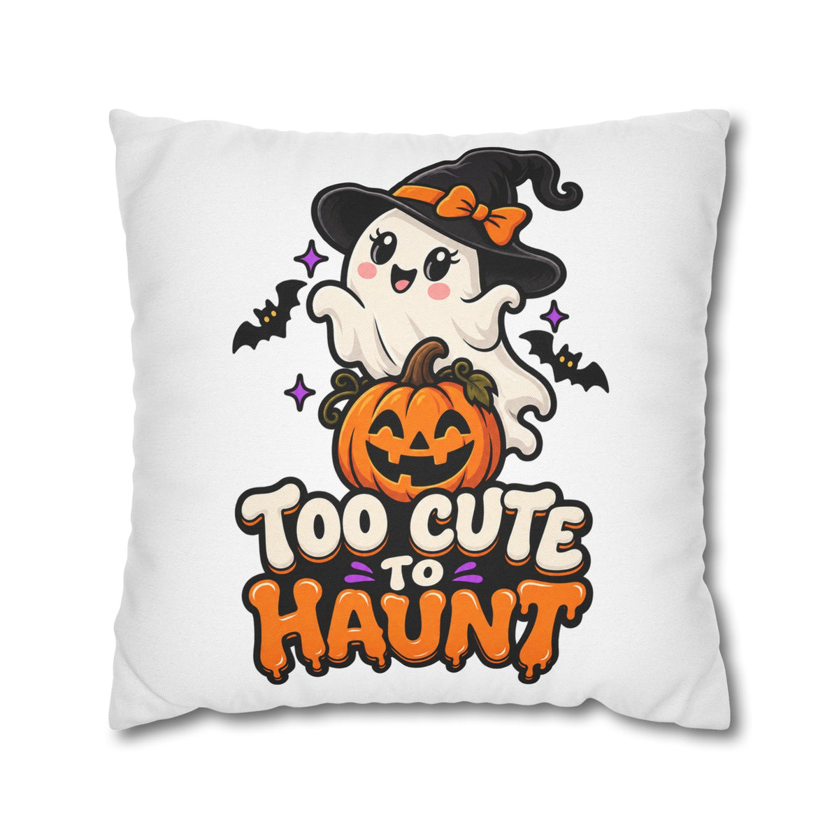Halloween Pillowcase — "Too Cute to Haunt" Ghost Pumpkin Decorative Pillow Cover
