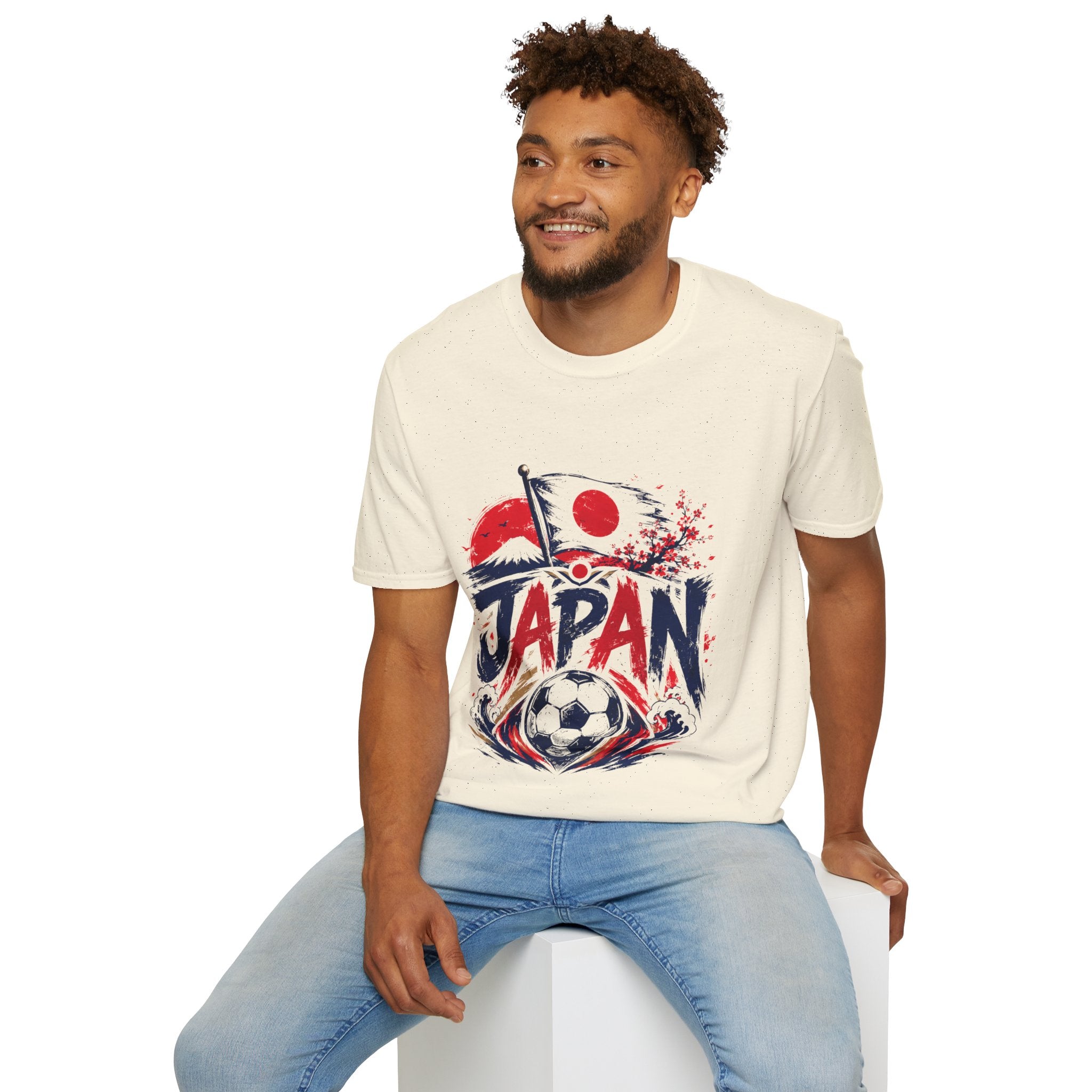 Japan Soccer T-Shirt — Japanese Flag & Cherry Blossom Football Graphic
