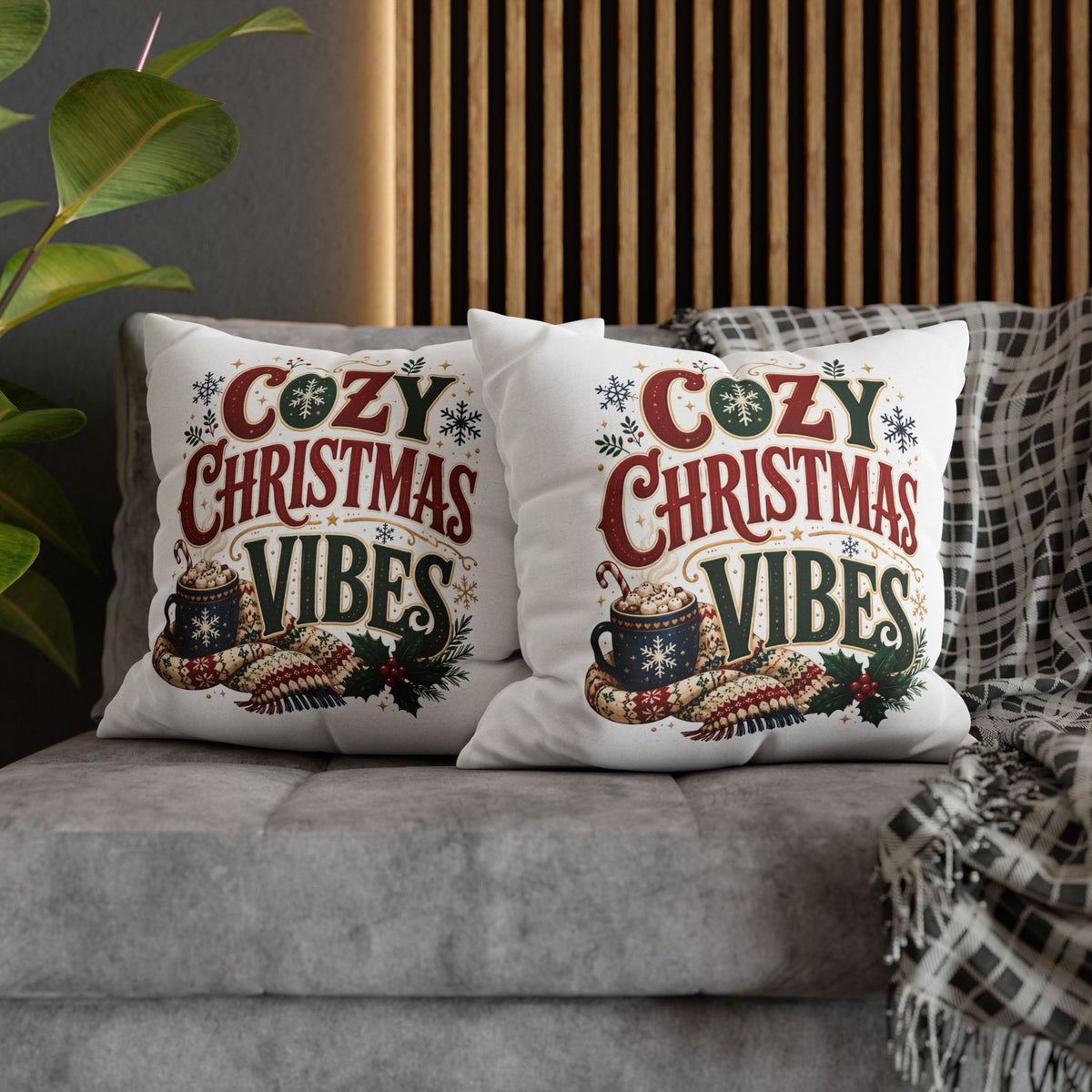 Christmas Pillowcase - "Cozy Christmas Vibes" Holiday Decorative Throw Pillowcase