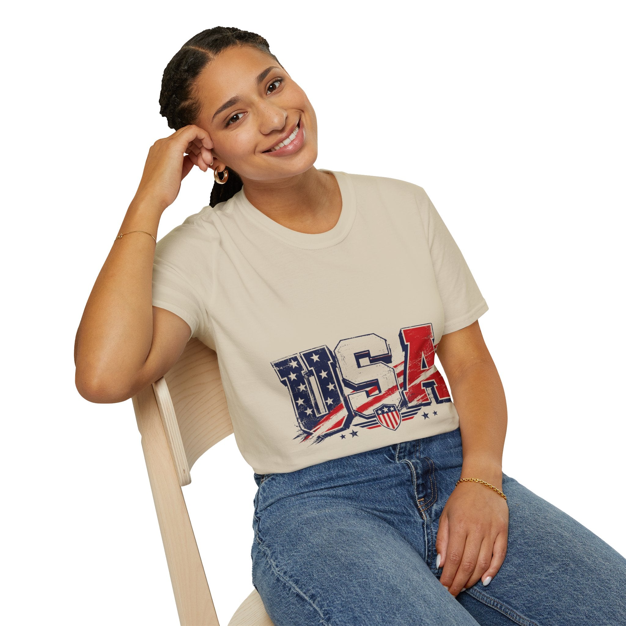 USA Flag Graphic T-Shirt — Patriotic Red White & Blue Tee