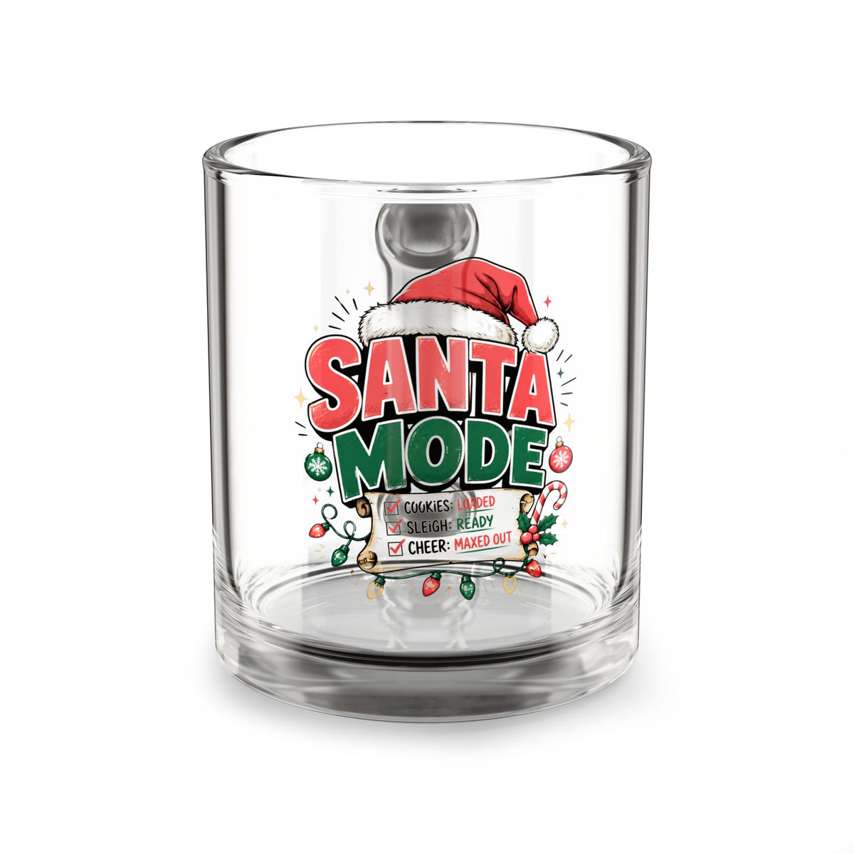 Christmas Glass Mug 10 oz Santa Mode Glass Mug - 10oz Holiday Christmas Coffee Cup