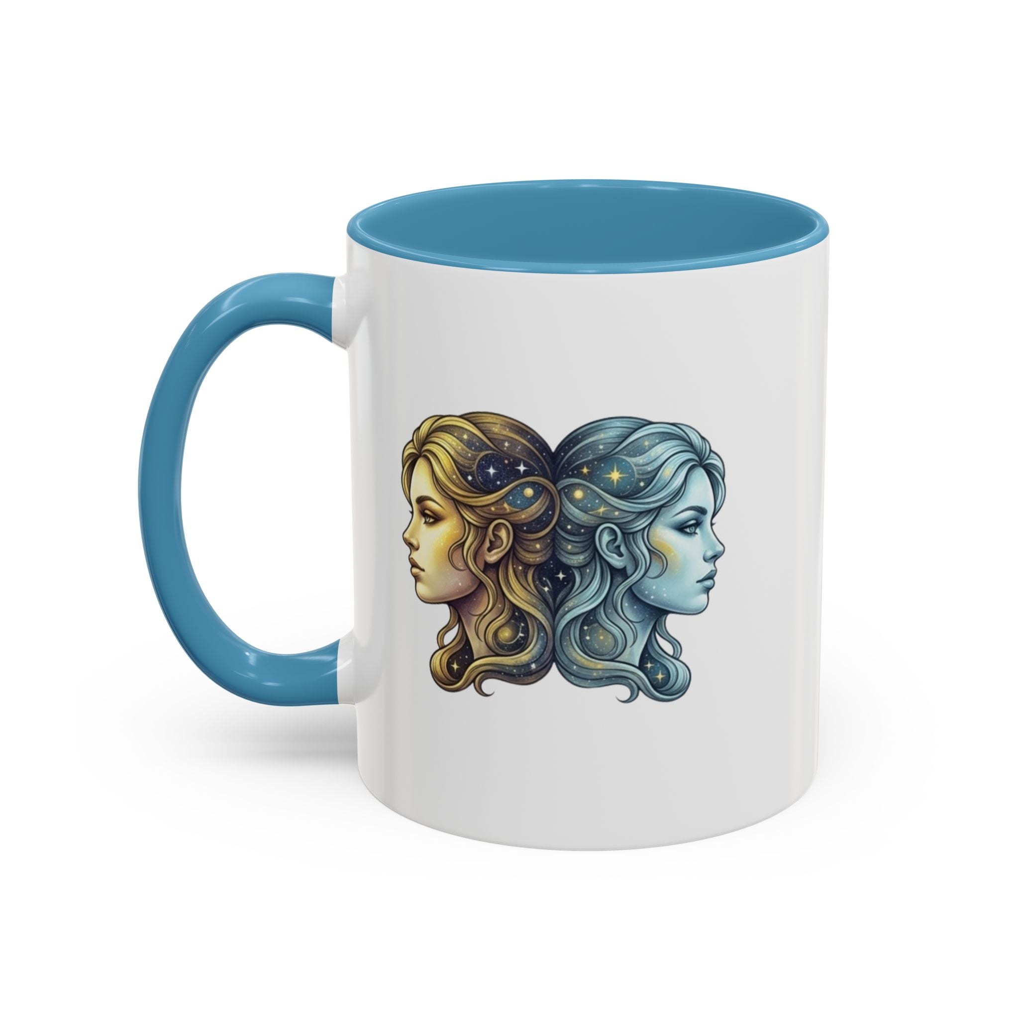 Gemini Zodiac Accent Coffee Mug — Dual Faces Astrology Design