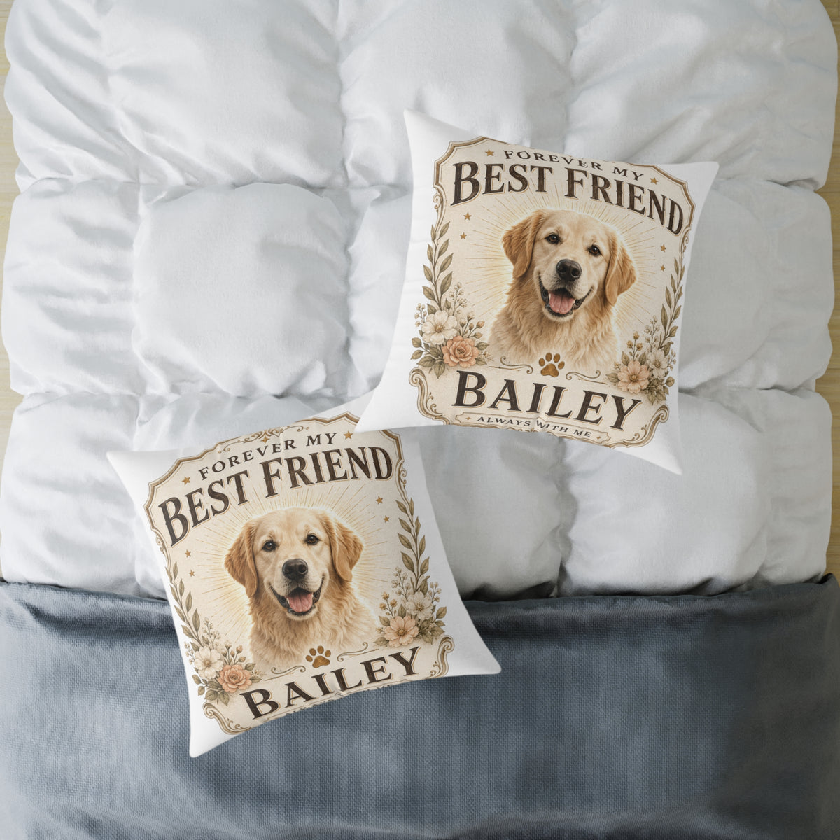 Milo Bailey Dog Dad Mom Square Pillow — "Forever My Best Friend" Personalized Dog Photo Pillow (Bailey)