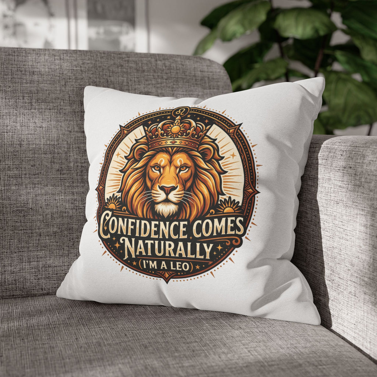 Leo Zodiac Confidence Comes Naturally Spun Polyester Square Pillowcase