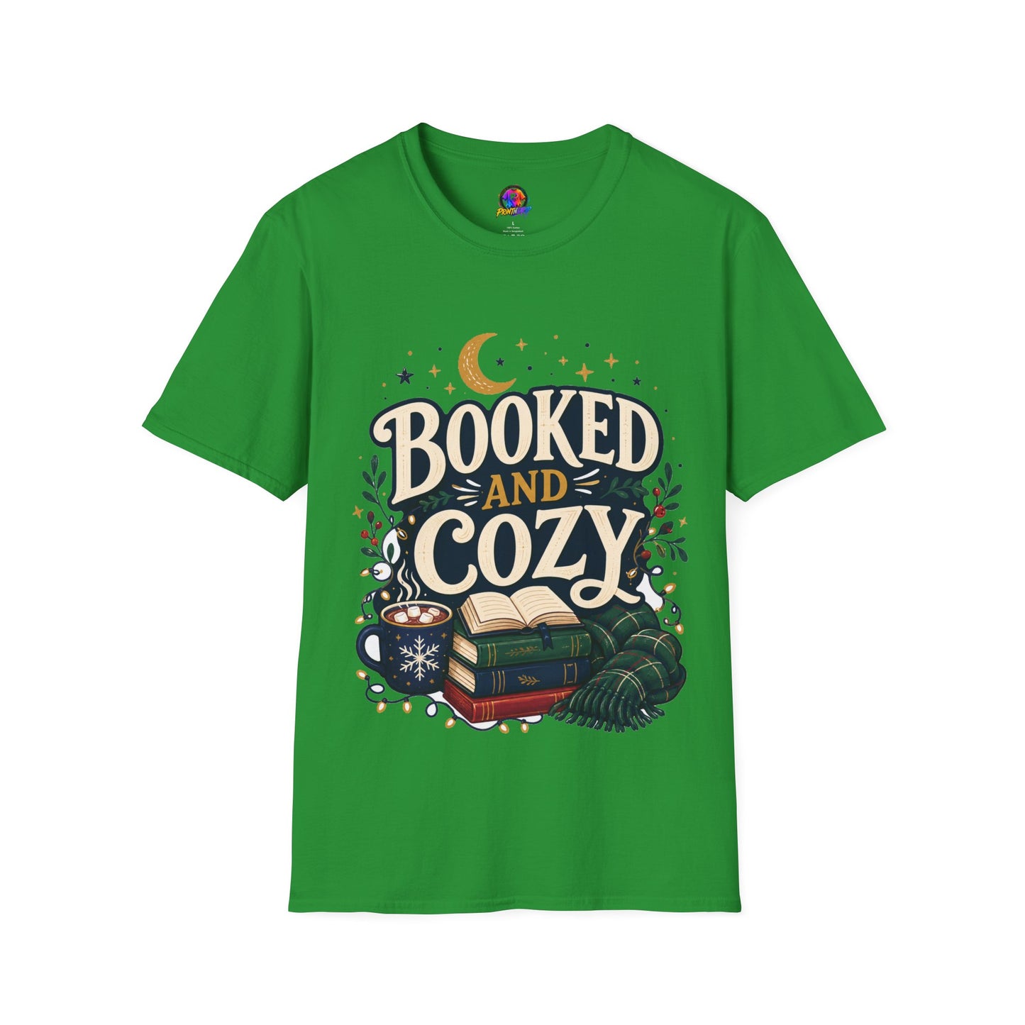 Booked and Cozy T-Shirt — Cozy Reading Graphic Tee (Books, Moon & Stars)