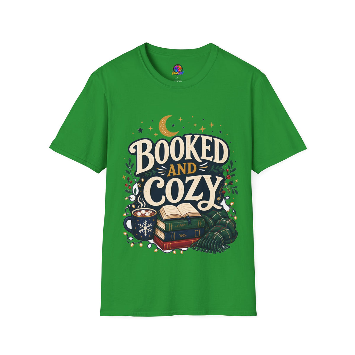 Booked and Cozy T-Shirt — Cozy Reading Graphic Tee (Books, Moon & Stars)