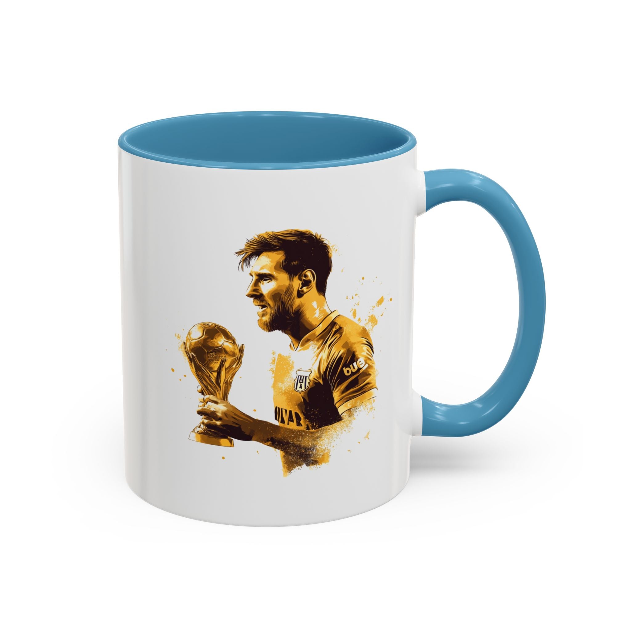 Soccer Legend Coffee Mug — Player Holding Trophy Accent Mug