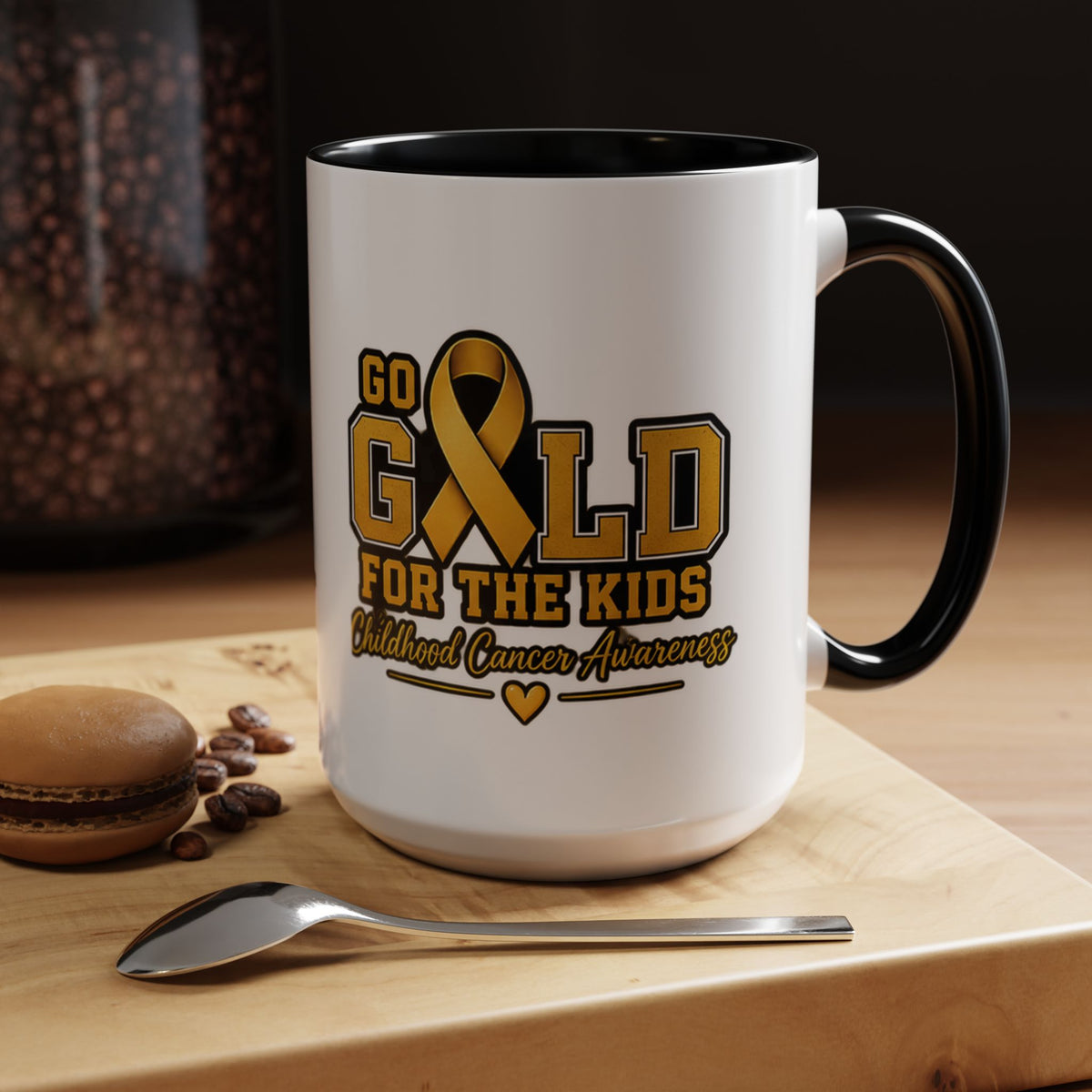 Gold For The Kids Coffee Mug — Childhood Cancer Awareness Accent Mug (11/15oz)