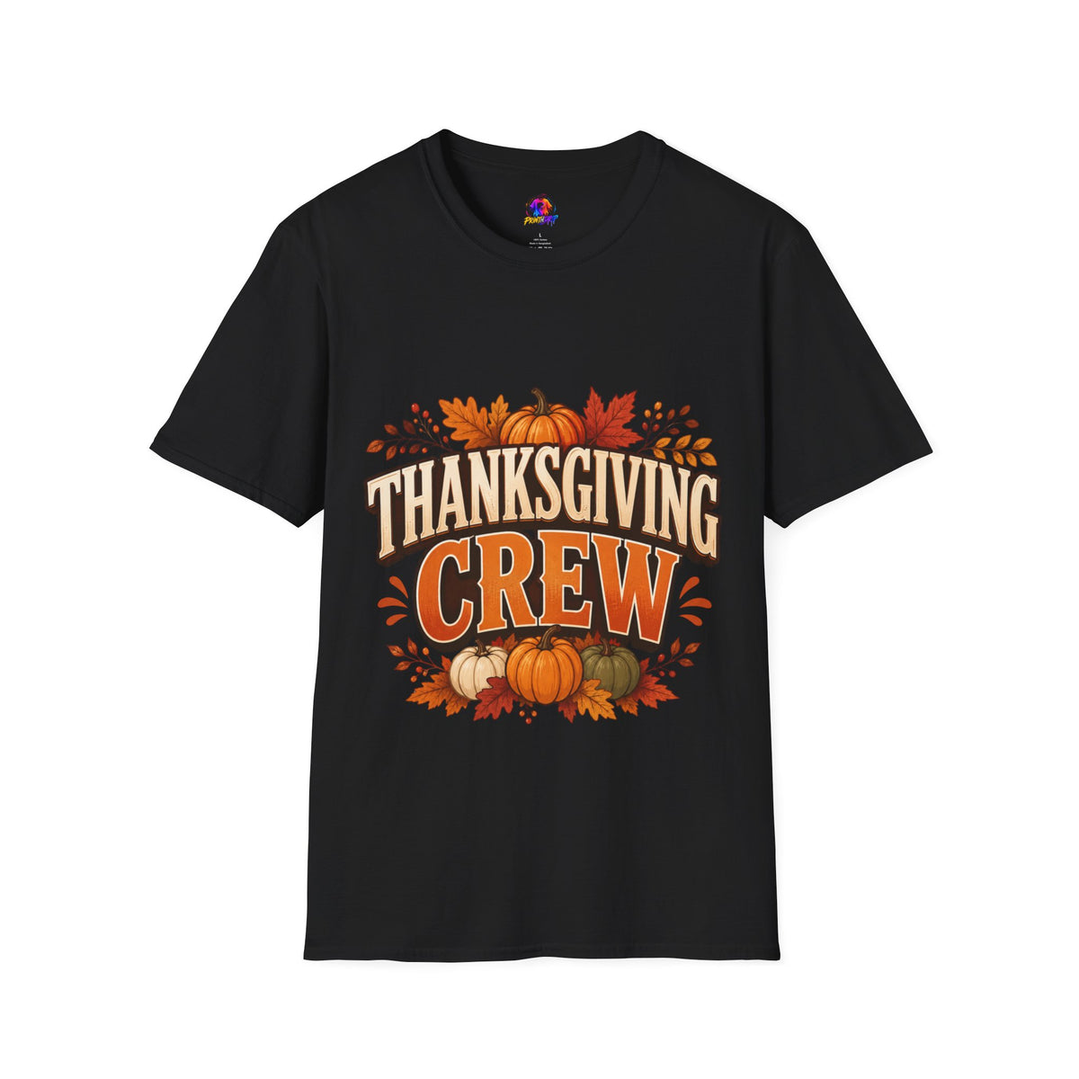 Thanksgiving T-Shirt Crew T-Shirt— Festive Pumpkin & Fall Leaves Holiday Tee