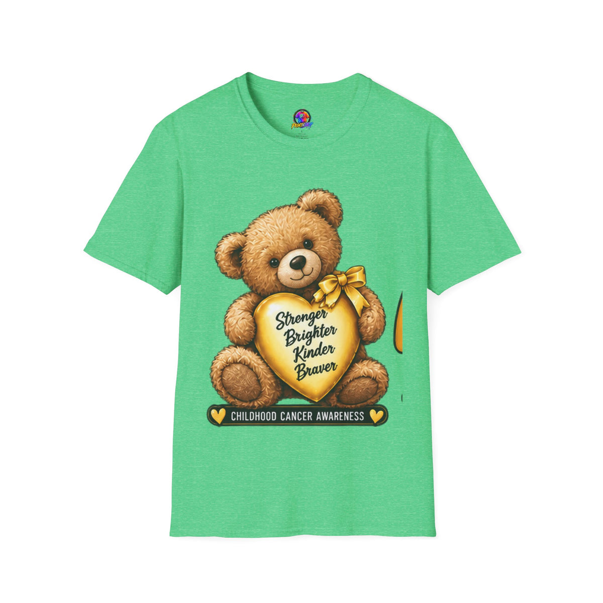 Childhood Cancer Awareness Teddy T-Shirt — "Stronger Brighter Kinder Braver"