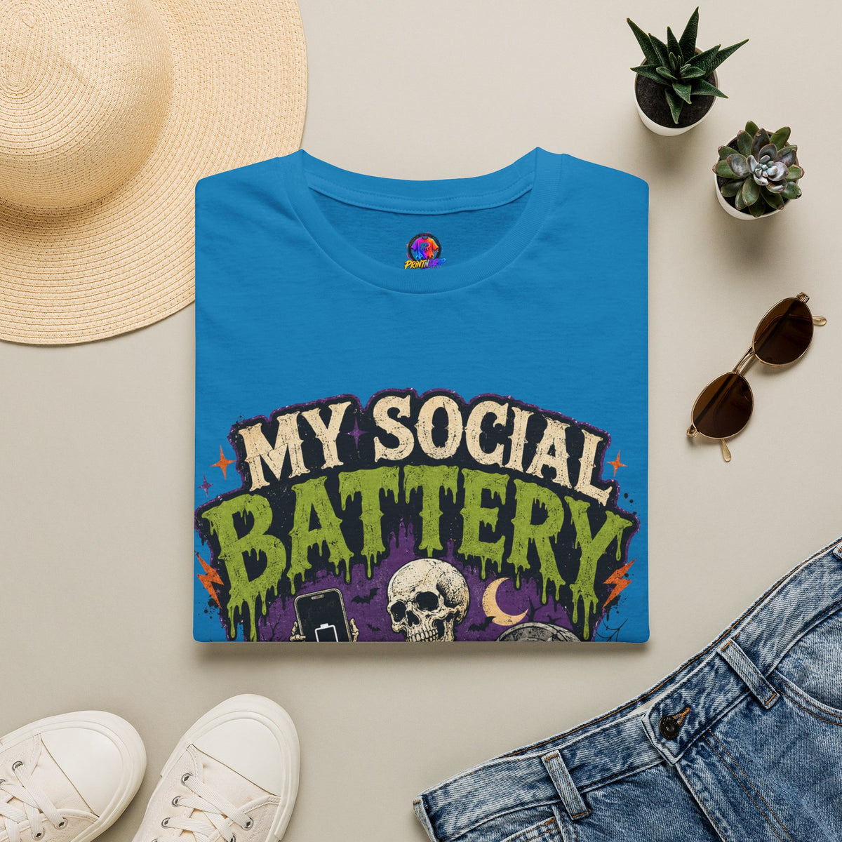 Halloween My Social Battery Unisex Softstyle T-Shirt