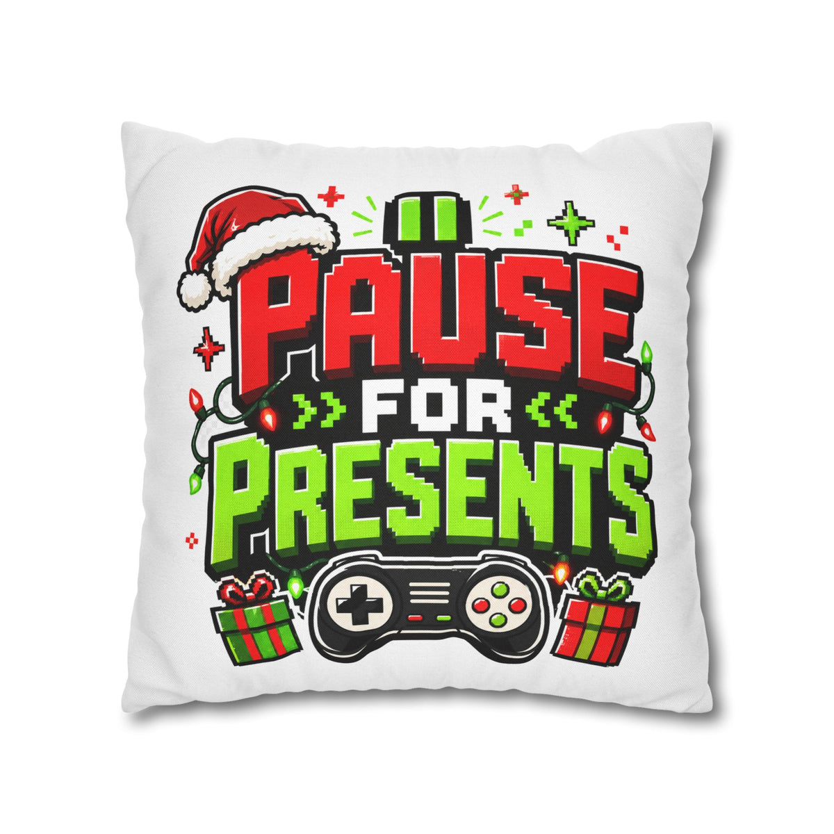 Pause for Presents Gaming Christmas Pillowcase Modern Day Christmas