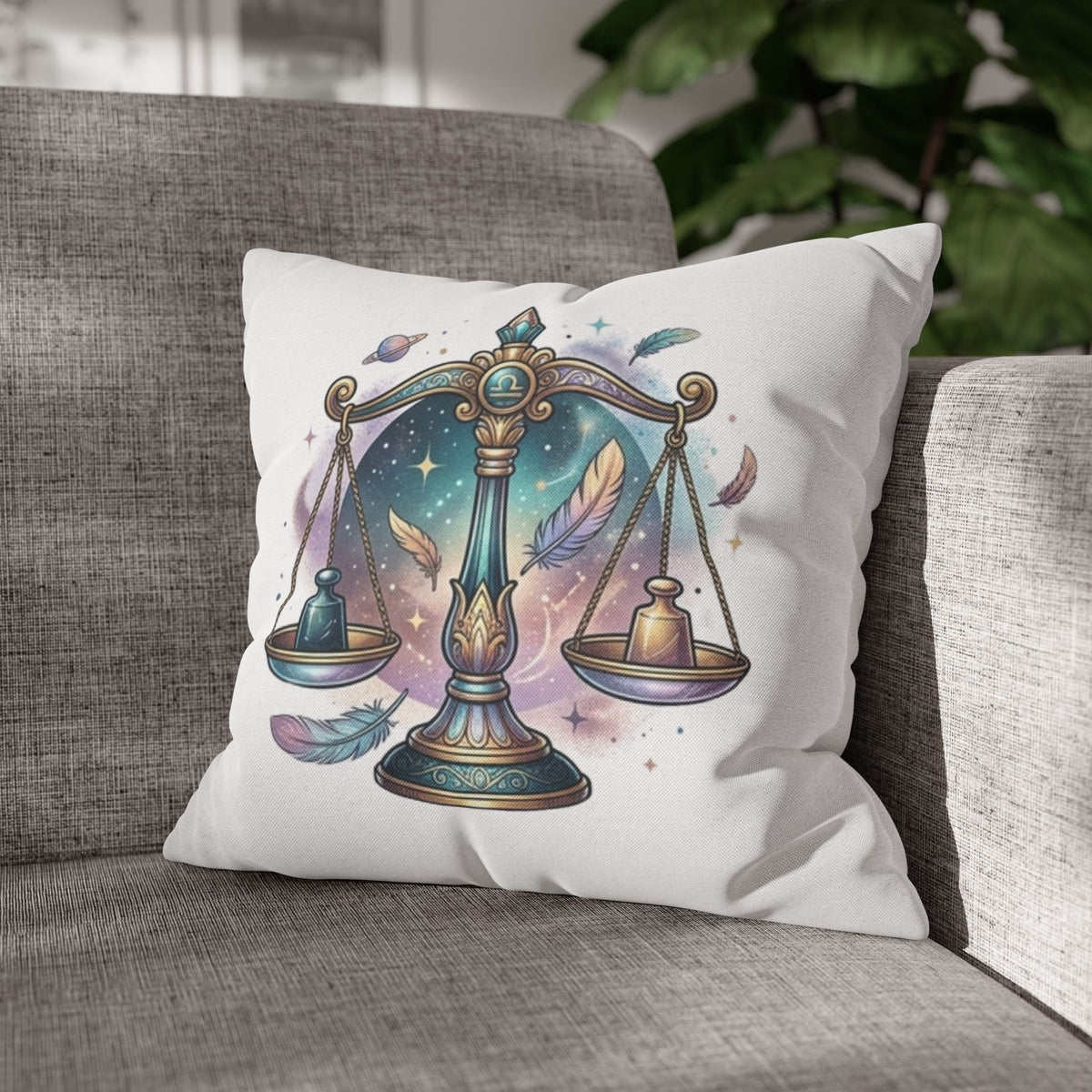 Libra Zodiac Pillowcase — Celestial Scales Decorative Throw Pillow