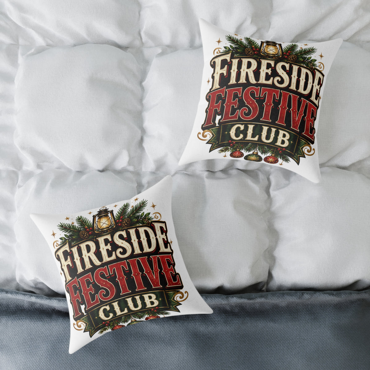 Christmas Fireside Festive Club Pillow — Holiday Christmas Decorative Throw Pillow