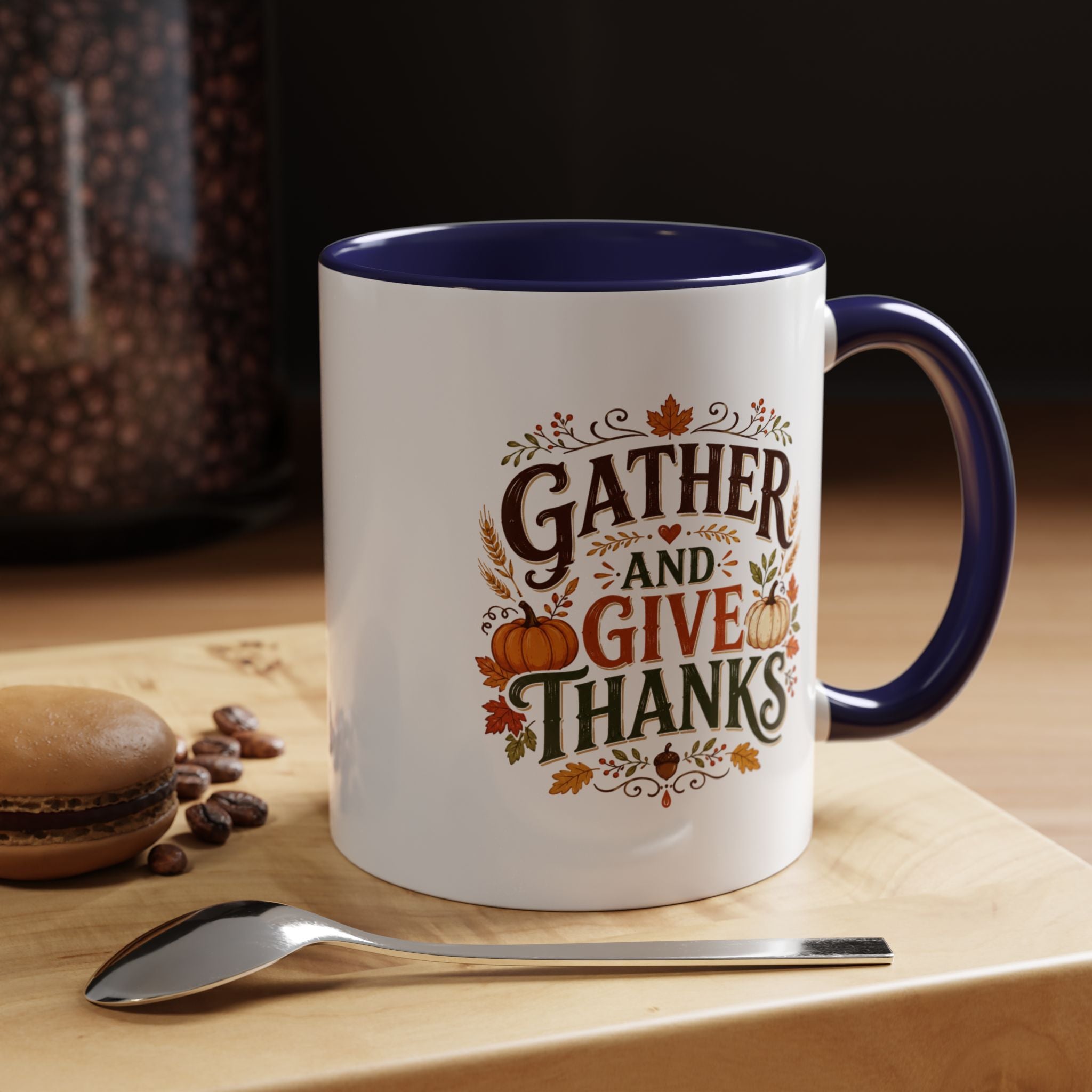 Thanksgiving Mug Gather and Give Thanks Coffee Mug — Thanksgiving Accent Mug