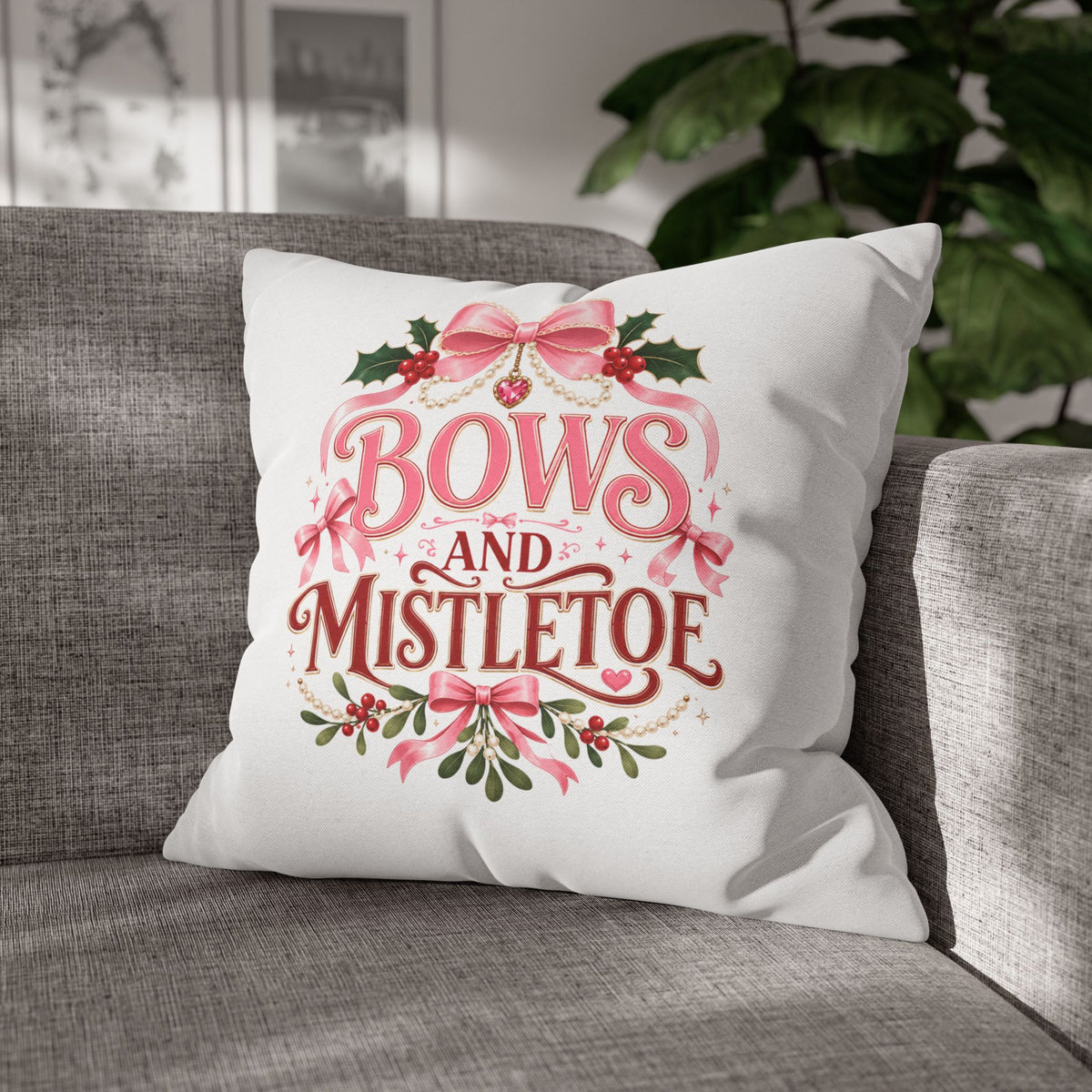 Christmas Pillowcase Bows and Mistletoe Christmas Pillow
