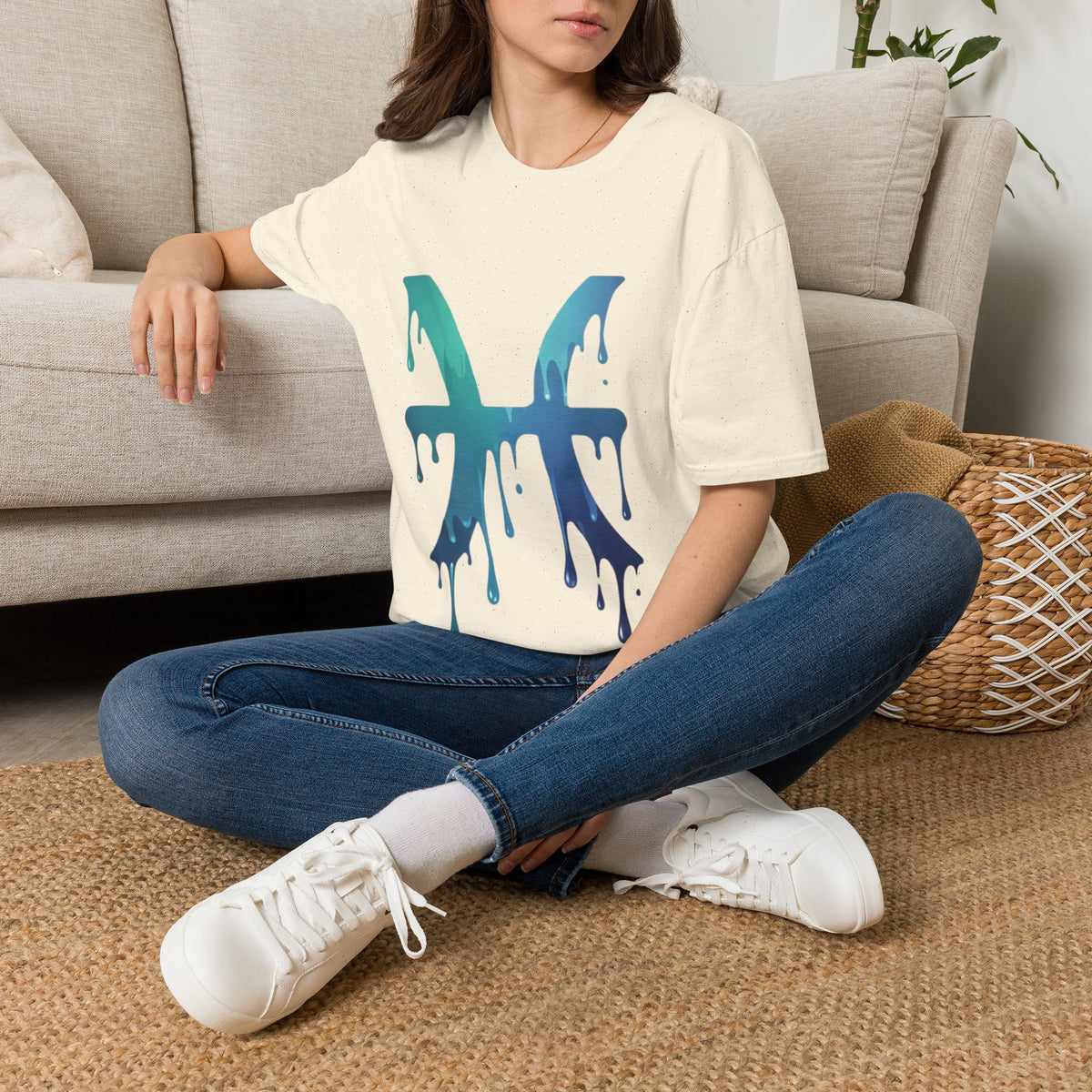Pisces Drip Zodiac T-Shirt — Blue Gradient Astrological Tee