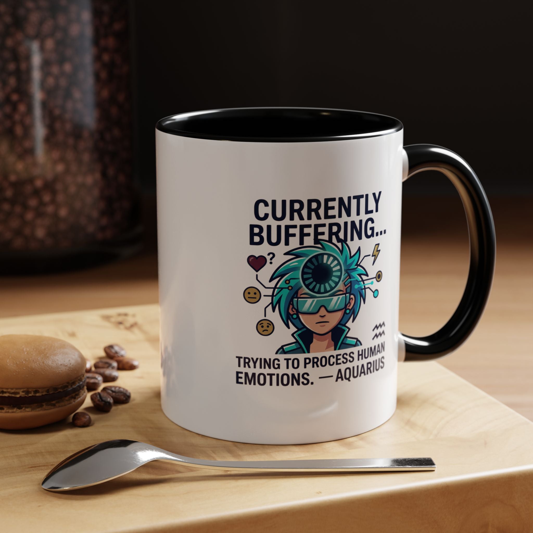 Aquarius Coffee Mug — "Currently Buffering... Trying to Process Human Emotions" Accent Ceramic Mug