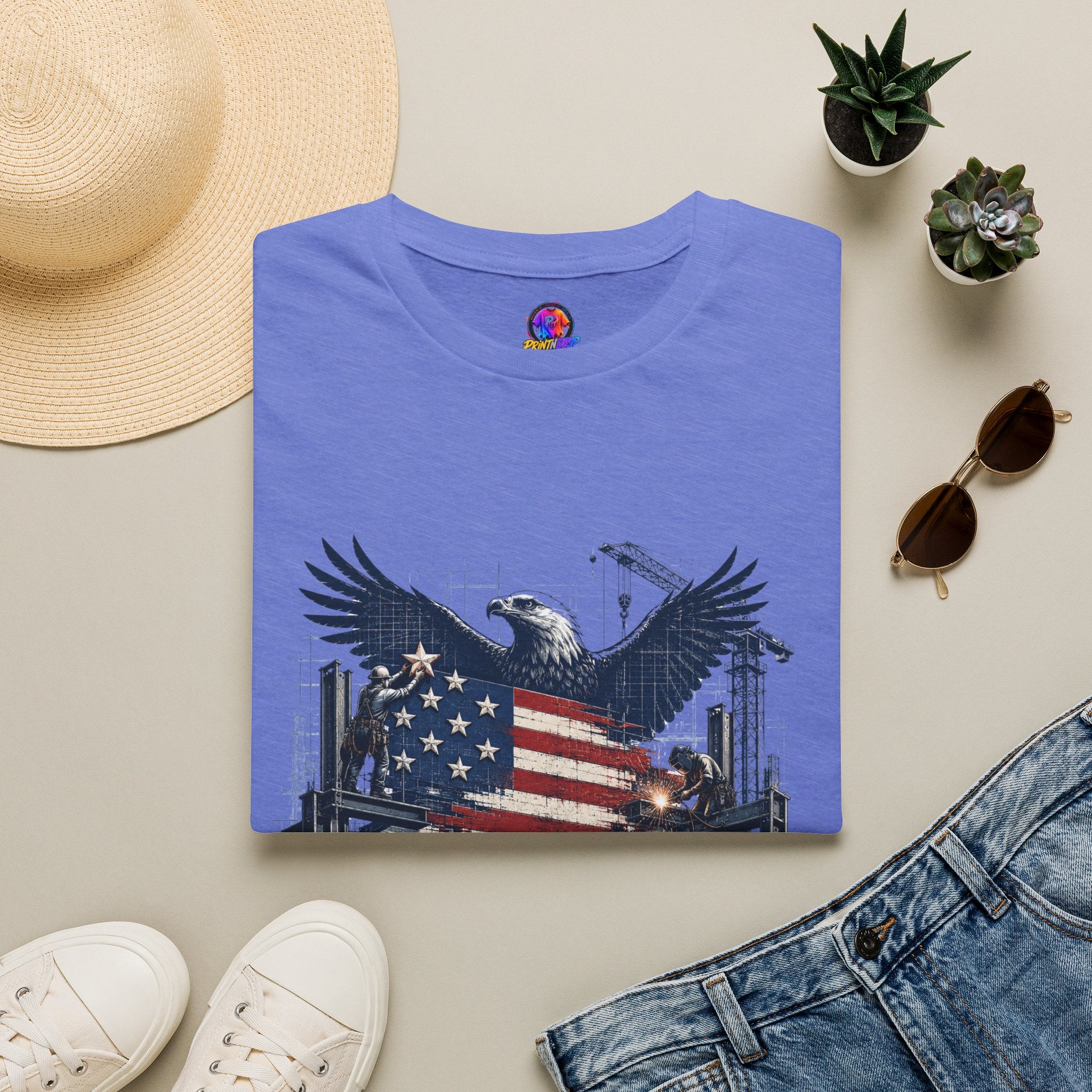 T-Shirt — 'America Is Still Under Construction' Patriotic Eagle Graphic