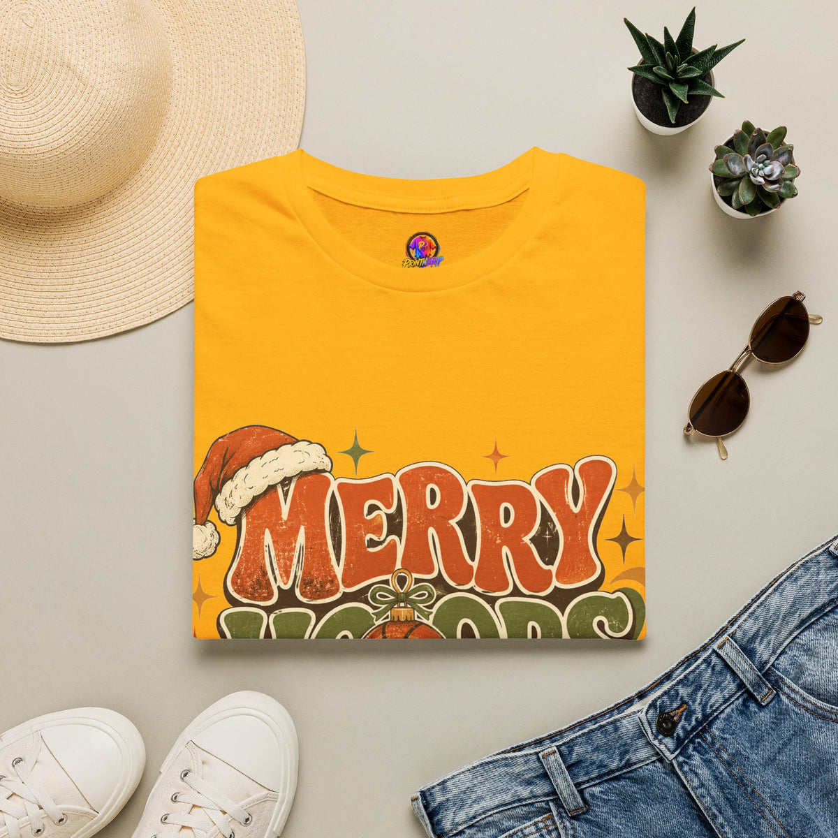 Merry Hoops Mood T-Shirt — Retro Holiday Basketball Christmas Tee