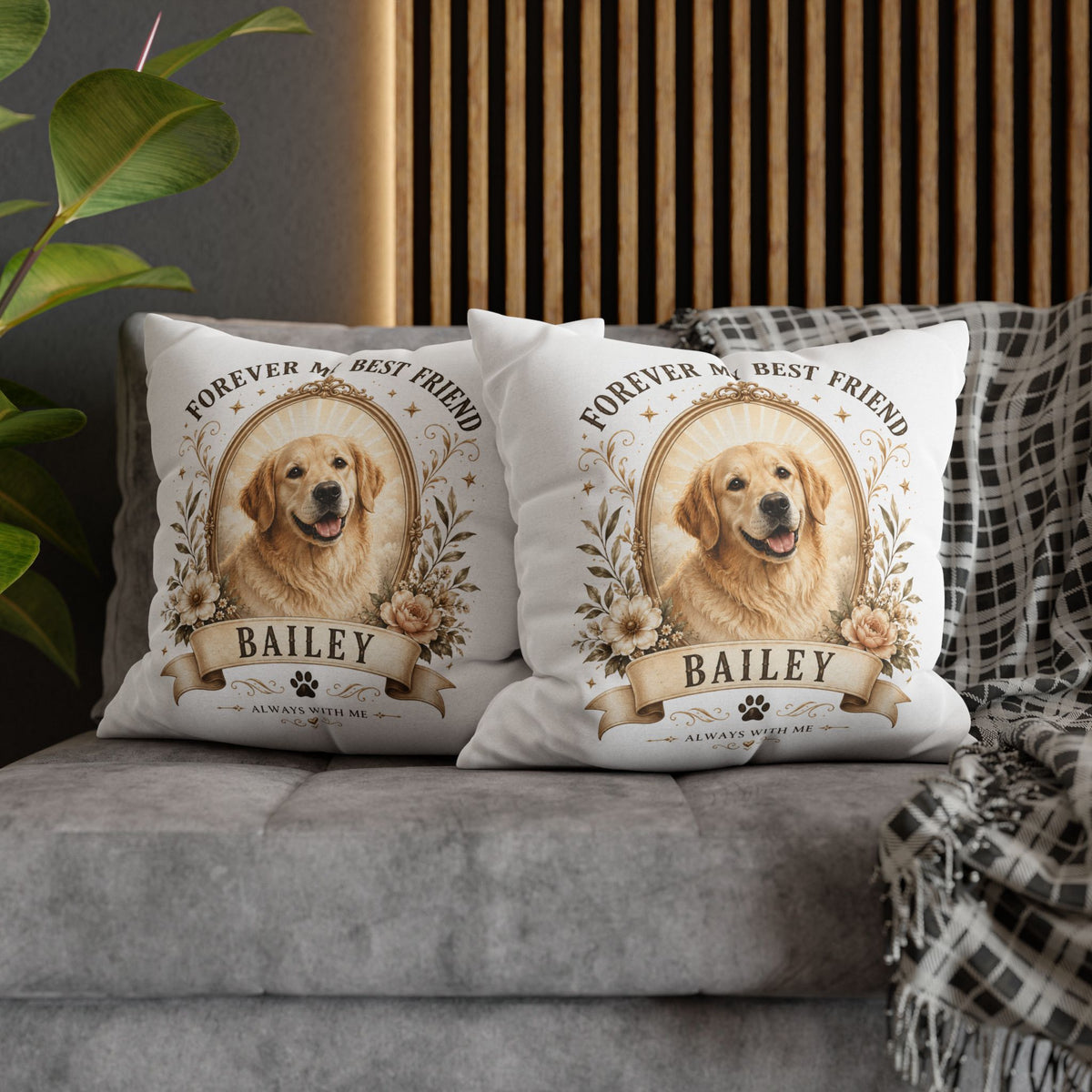 Dog Portrait Pillowcase Milo Bailey Dog Dad Mom— "Forever My Best Friend" Personalized Pet Throw Pillow