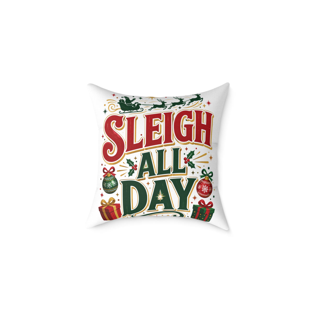 Christmas Sleigh All Day Decorative Pillow — Festive Christmas Holiday Throw Cushion