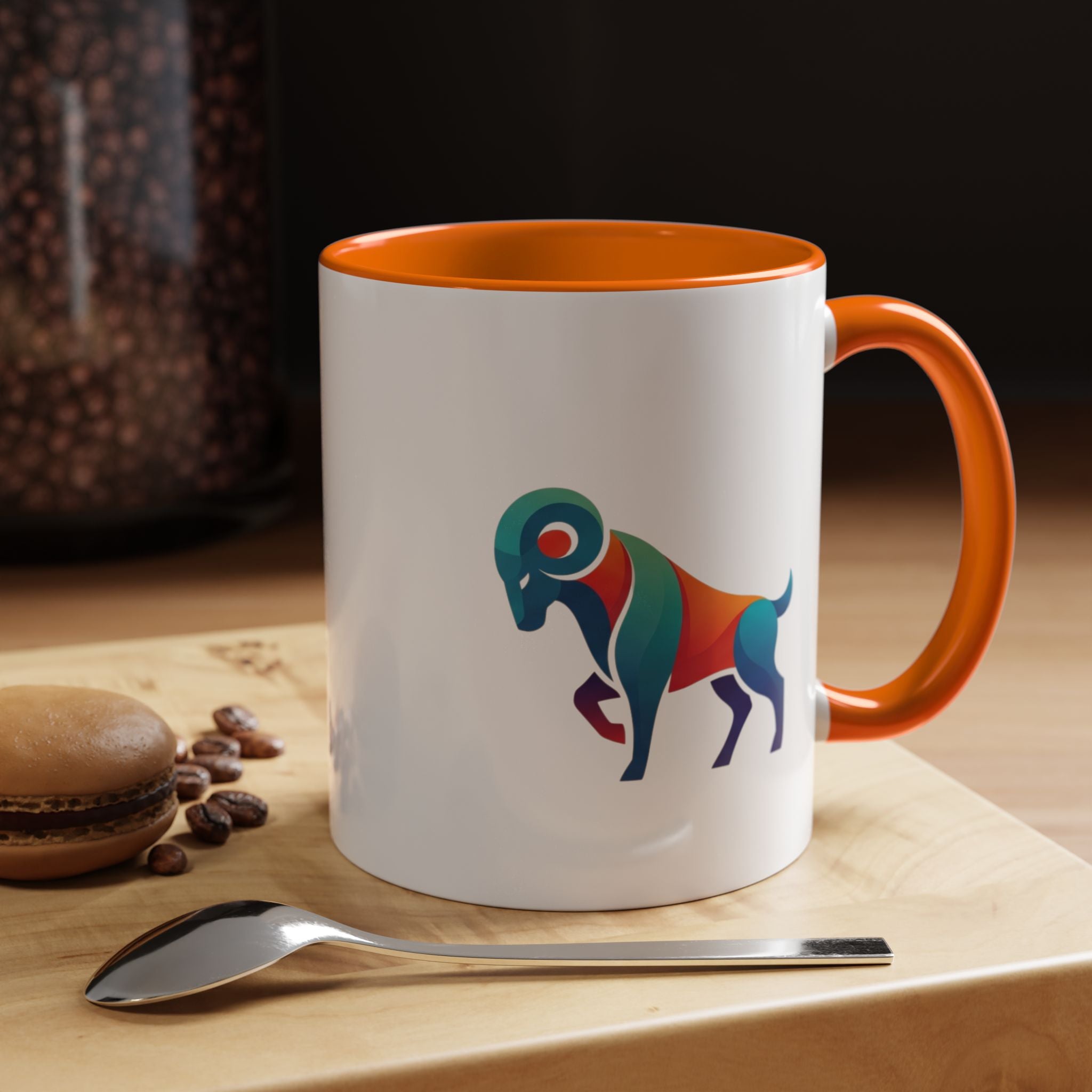 Colorful Ram Accent Coffee Mug — Geometric Zodiac Aries Design