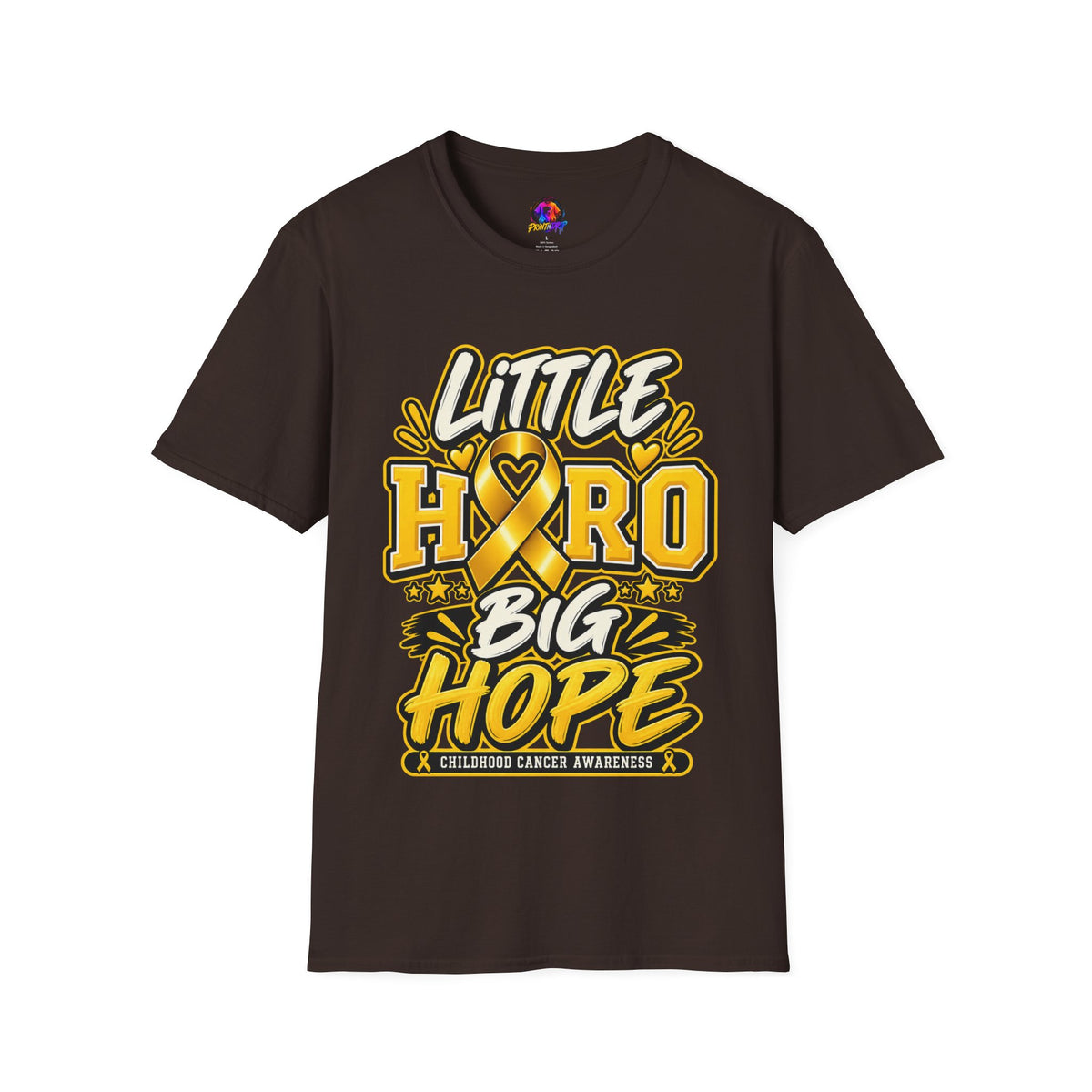 Kids Childhood Cancer Awareness T-Shirt — "Little Hero Big Hope" Gold Ribbon