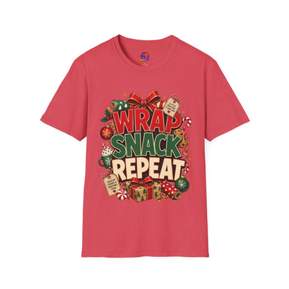 T-Shirt — "Wrap Snack Repeat" Christmas Graphic Tee