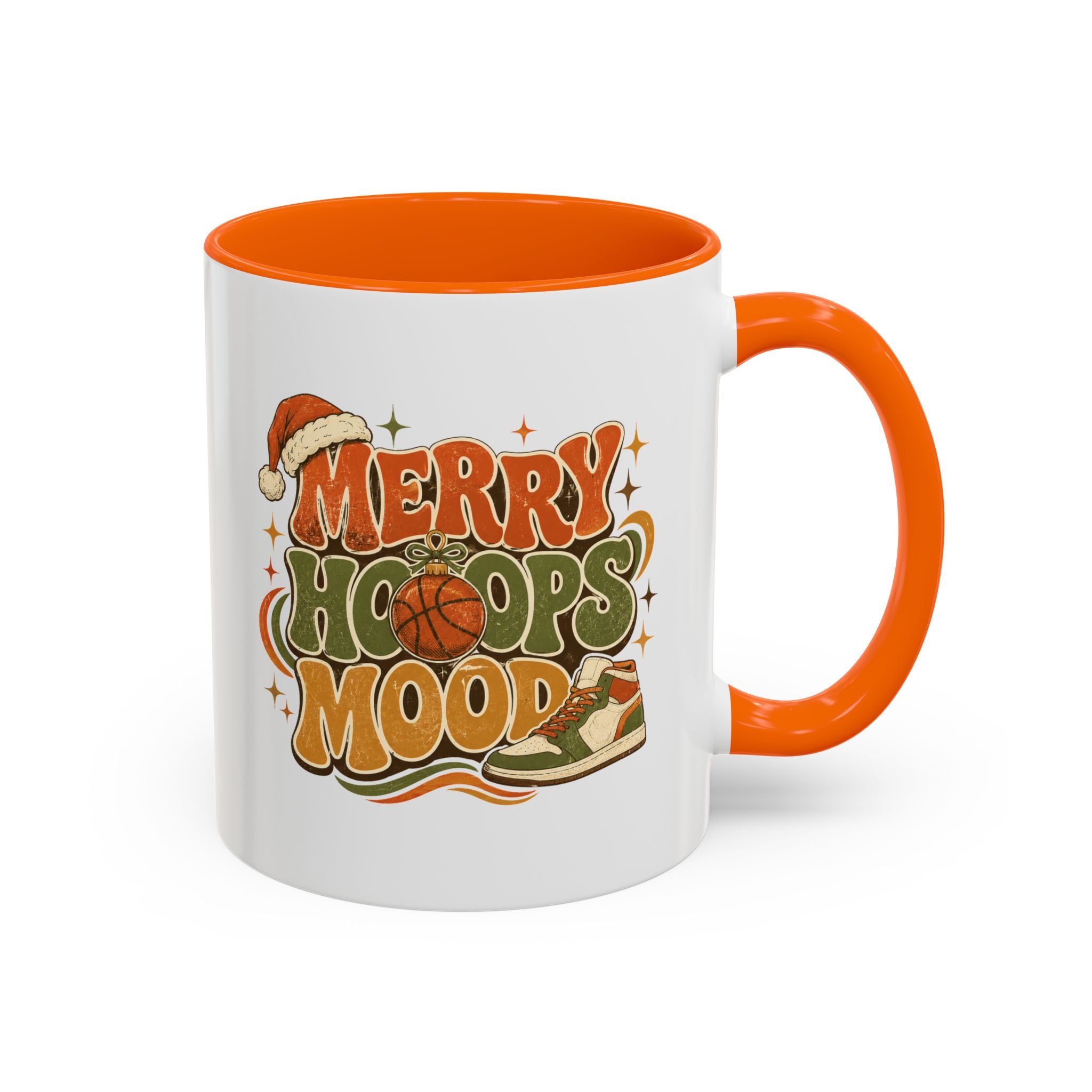 Modern Day Christmas Merry Hoops Mood Accent Coffee Mug — Retro Basketball Christmas Design